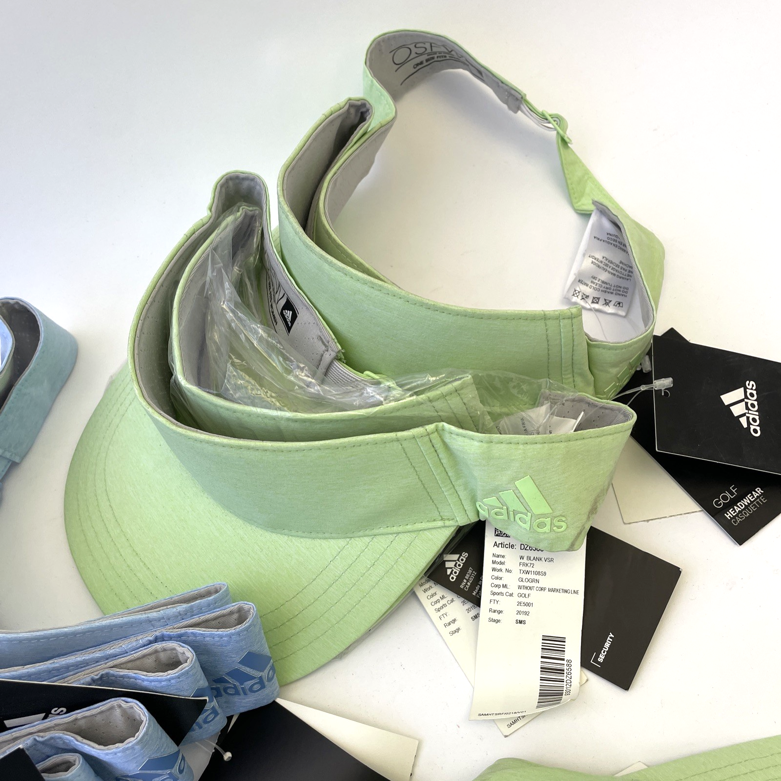 Lot of 14 Adidas Visor Hat Cap Strap Back One Size Green Blue Golf Tennis Womens