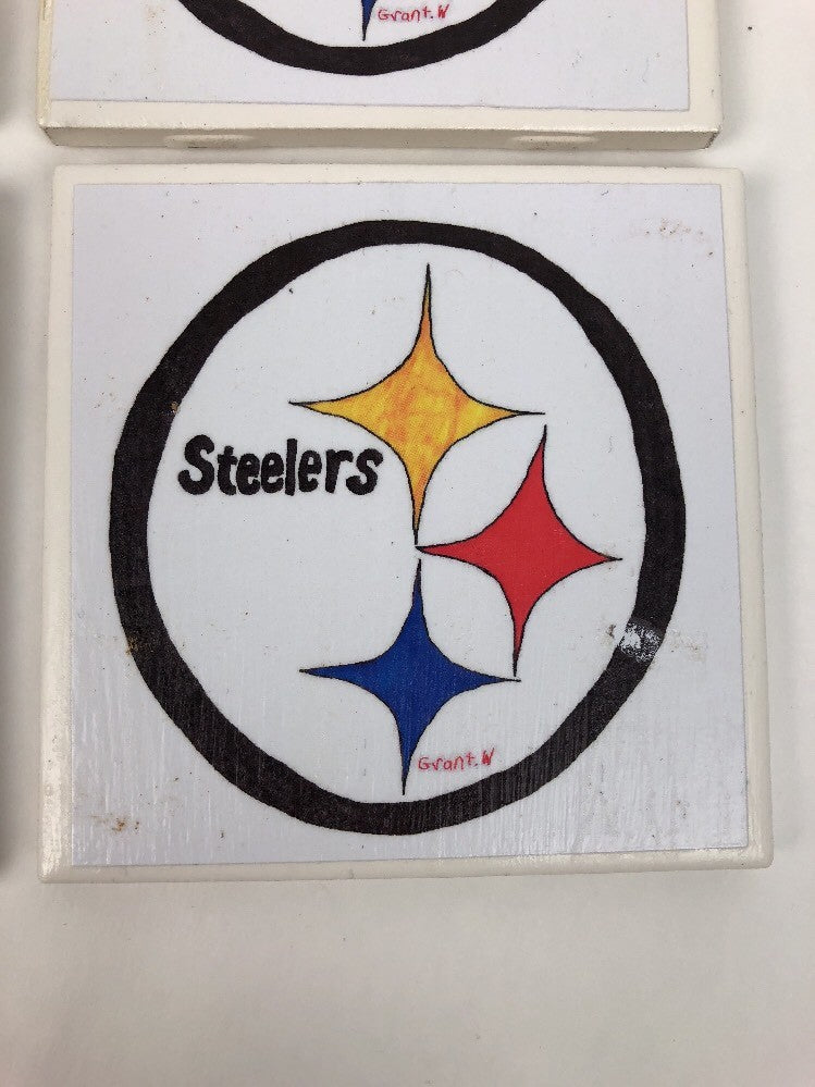 Rare Pittsburgh Steelers folk art ceramic coaster set of four NFL drink coasters