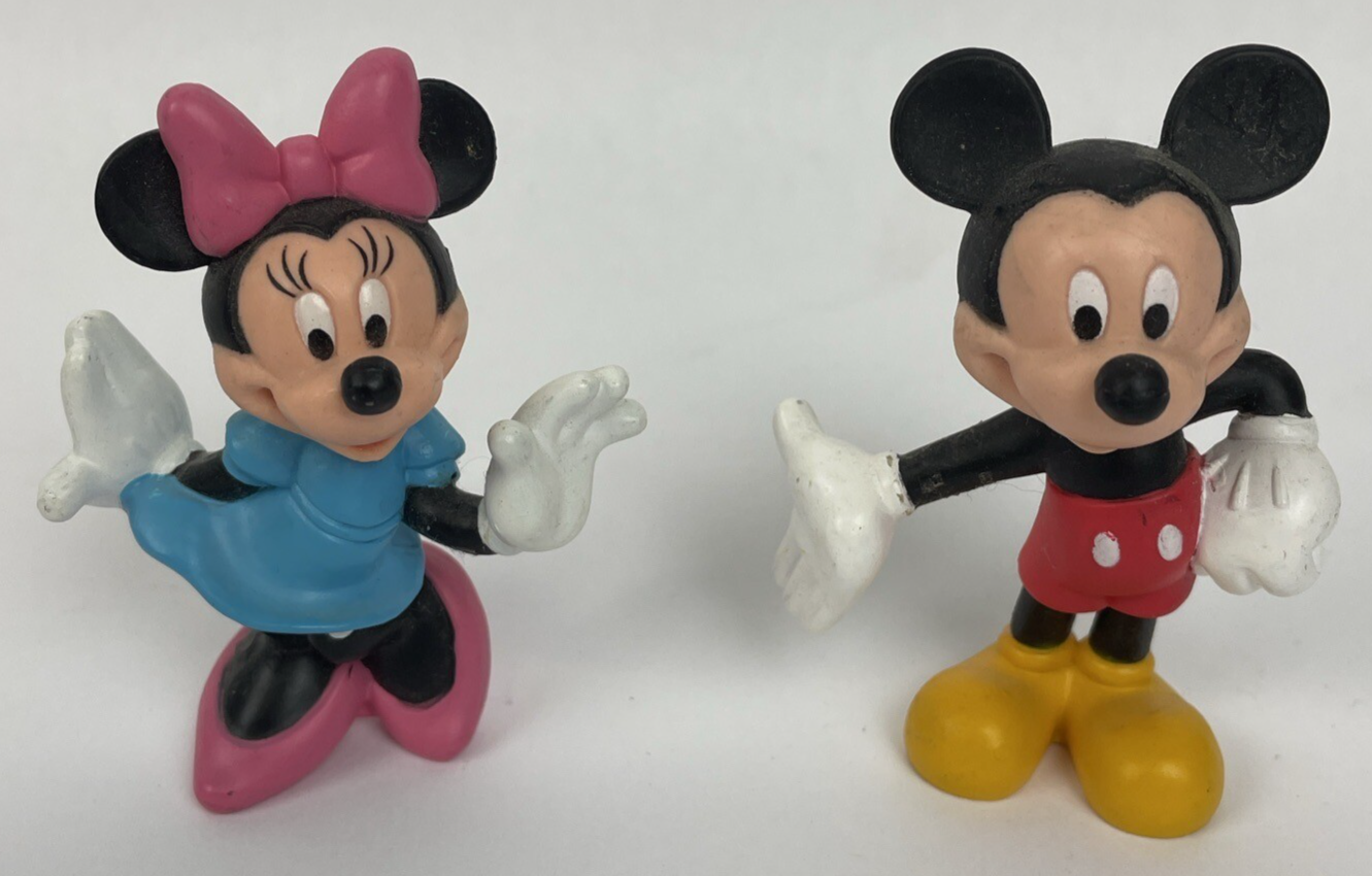 Vintage Disney Mini Figures Figurine Cake Toppers Minnie Mouse & Mickey Mouse 3"