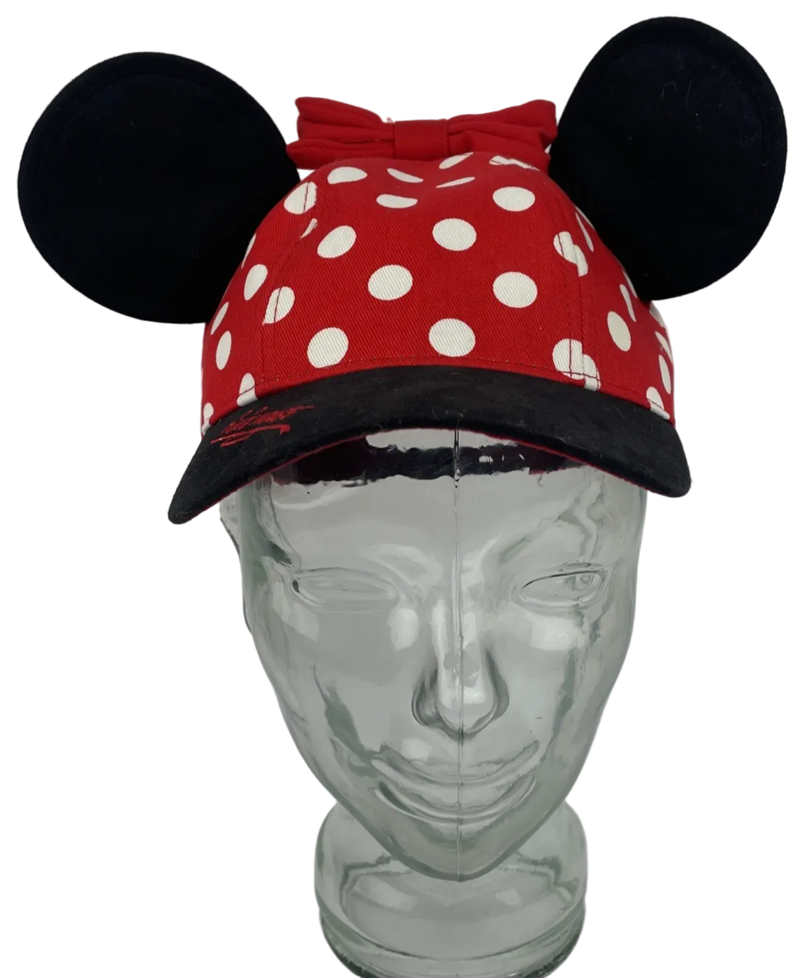 Minnie Mouse red polka dot bow ears adjustable cap hat OSFM