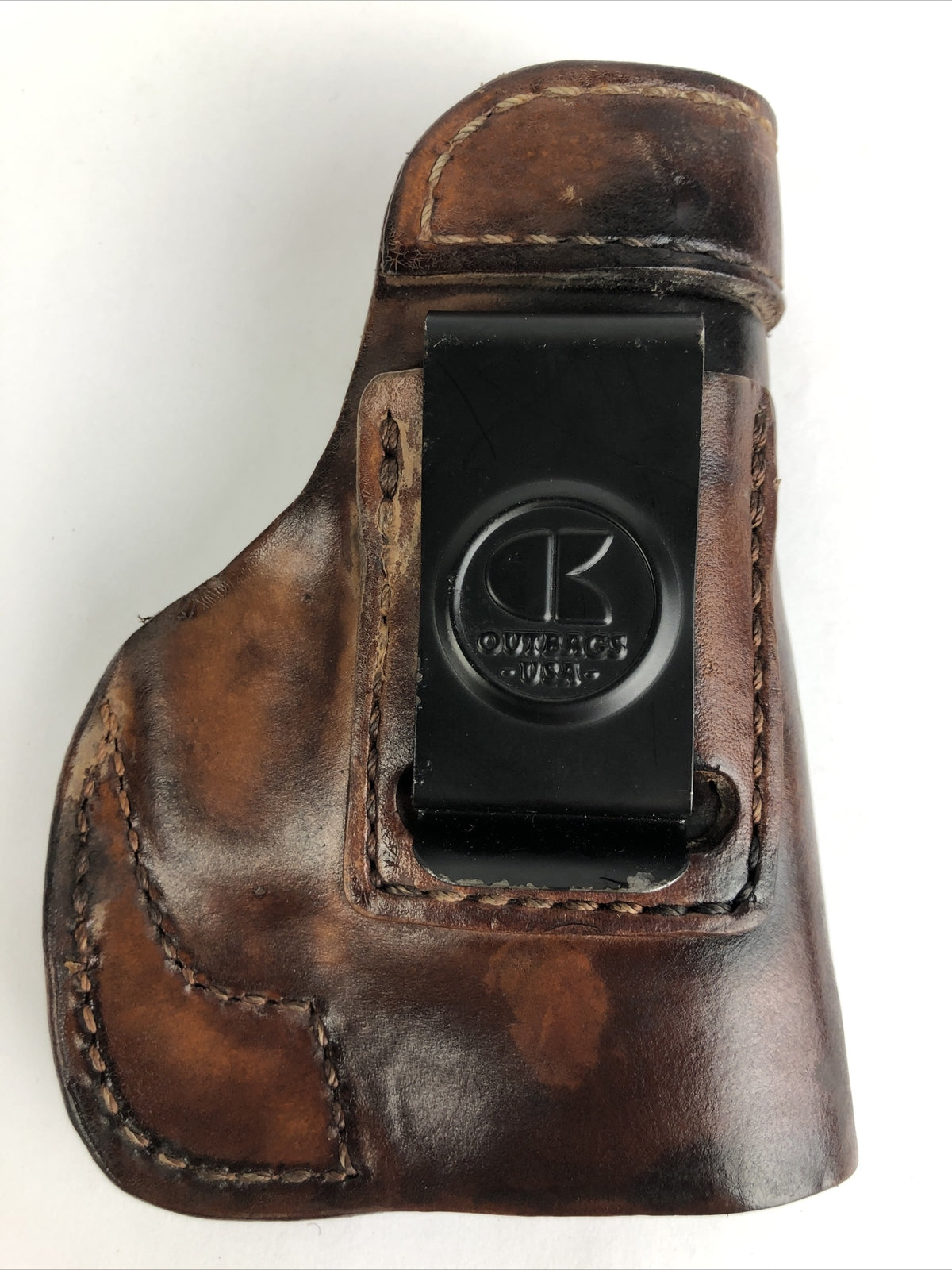 Vintage Outback Leather Pistol Holster w Metal Belt Clip - LOOK