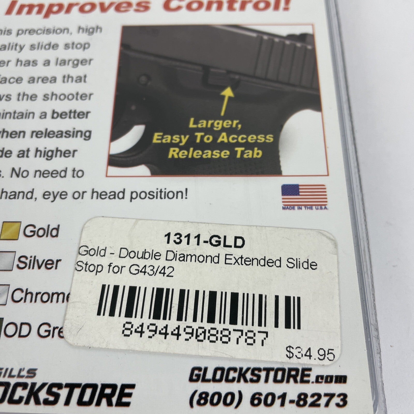 Magill's GS Glock Store Extended Slide Stop for Glock 42/43 Gold Made in the USA