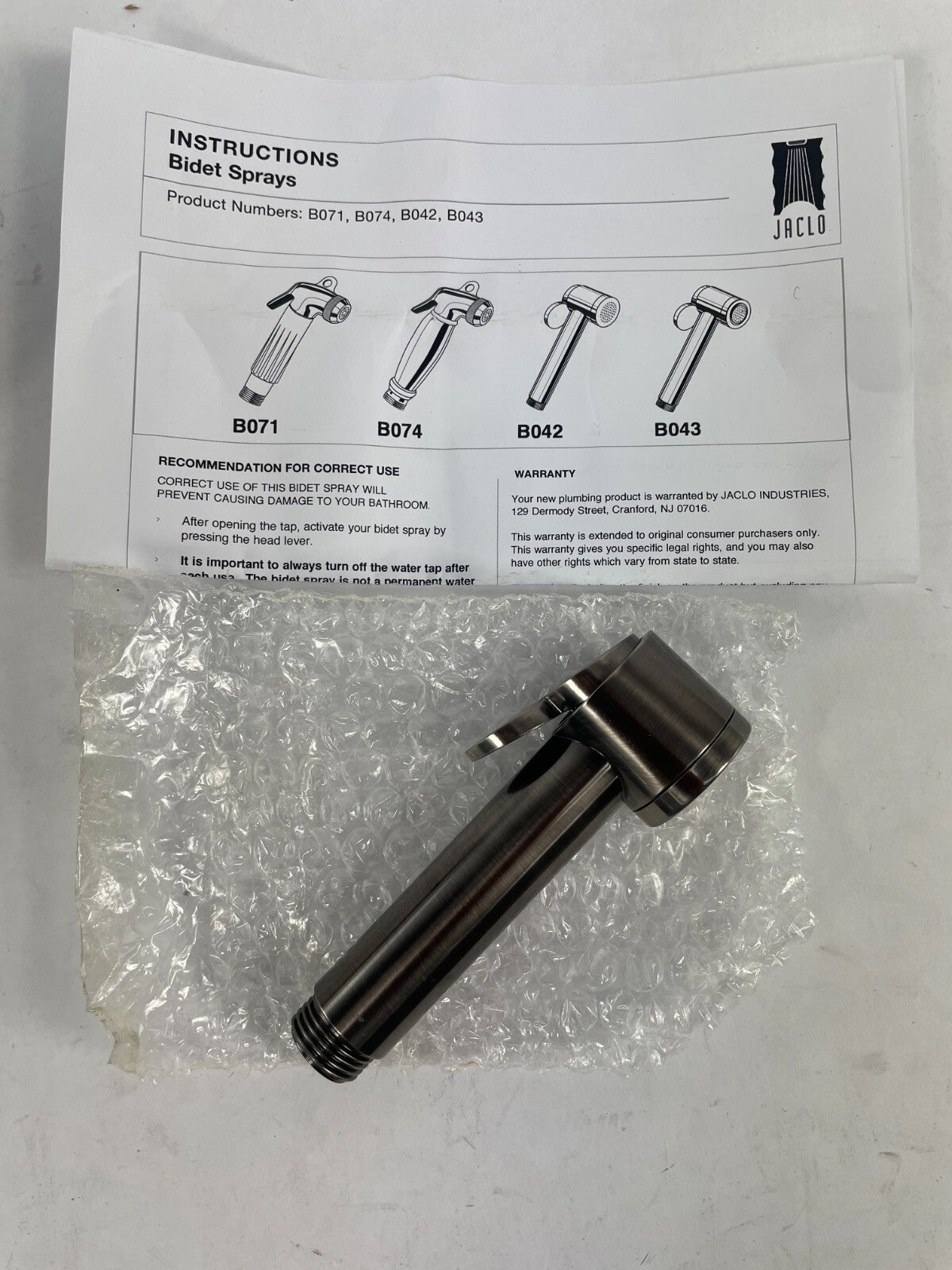 Jaclo Paloma Bidet Spray B042-PEW 11/2" Face Nickel Brass