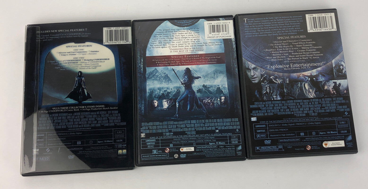 3 x Underworld Series DVD's Kate Beckinsale * Rise of the Lycans * EVOLUTION