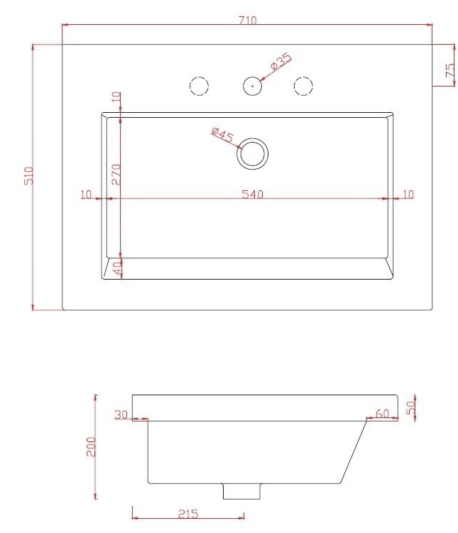 Artceram GAP 71 GPL002 Encased Sink 71 x 51 Glossy White Bathroom Water Basin