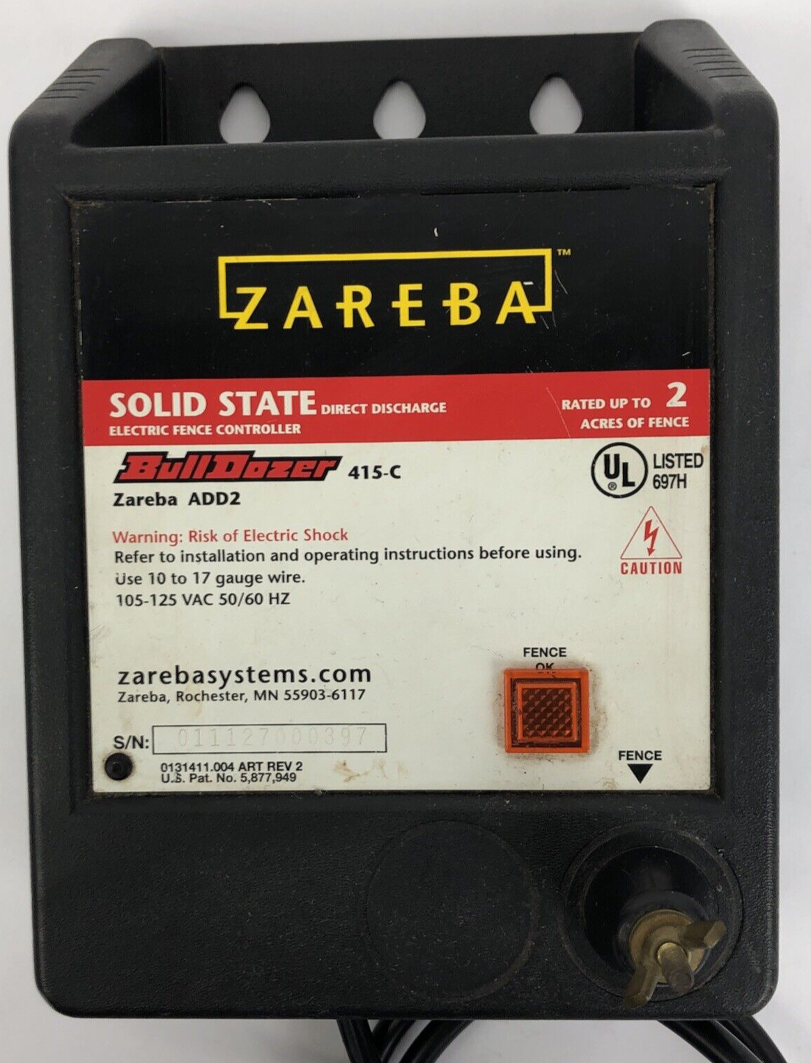 ZAREBA Bull Dozer 415-C Fence Controller 105 - 125 VAC 50/60 HZ 2 Acres Rated