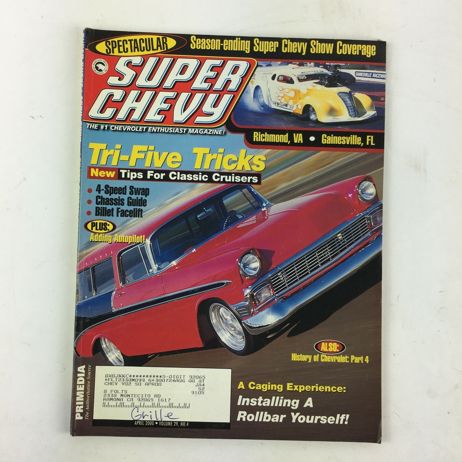 April2000 Vol 29 Super Chevy Magazine Tri-Five Tricks 4Speed Swap BilletFacelift