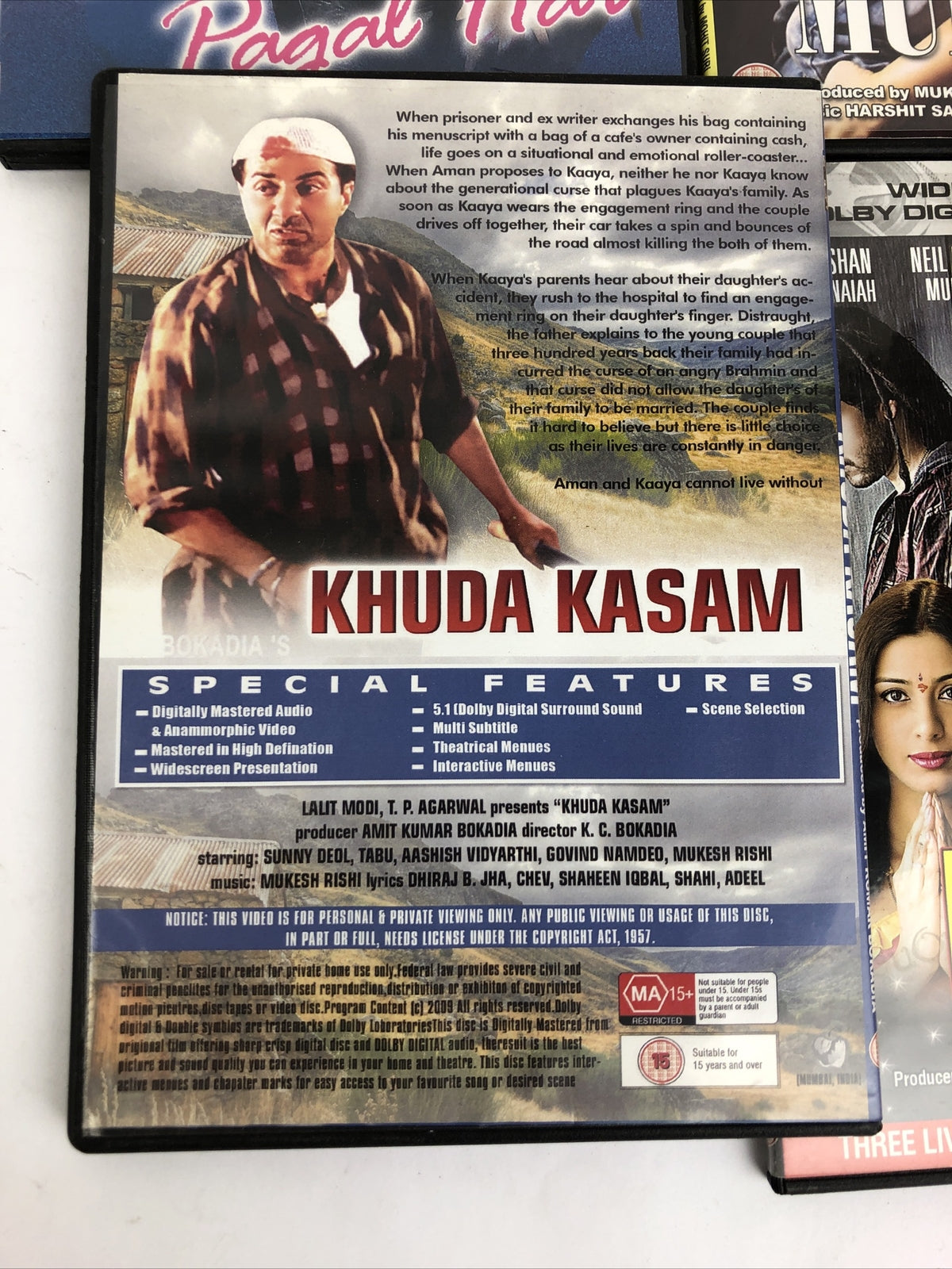 5 x Bollywood DVD LOT - KHUDA KASAM, KAL HO NAA HO, DAVID Dil to Pagal Hai *VGC*