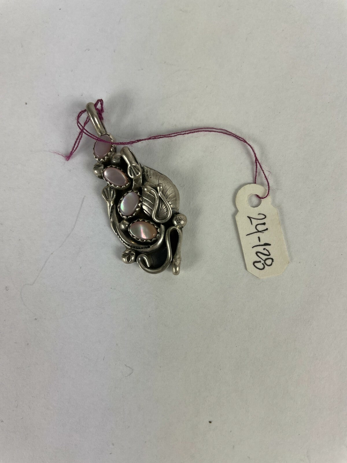 Silver Vintage Sterling Style Mother of Pearl Pendent Leaf Applique 24-129