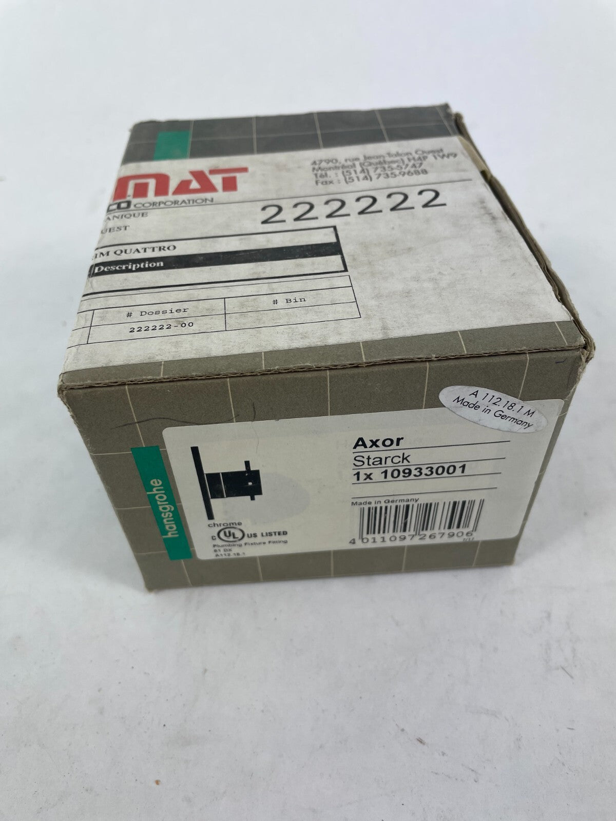 Hansgrohe AXOR Starck 10933001 chrome solid brass bathroom faucet