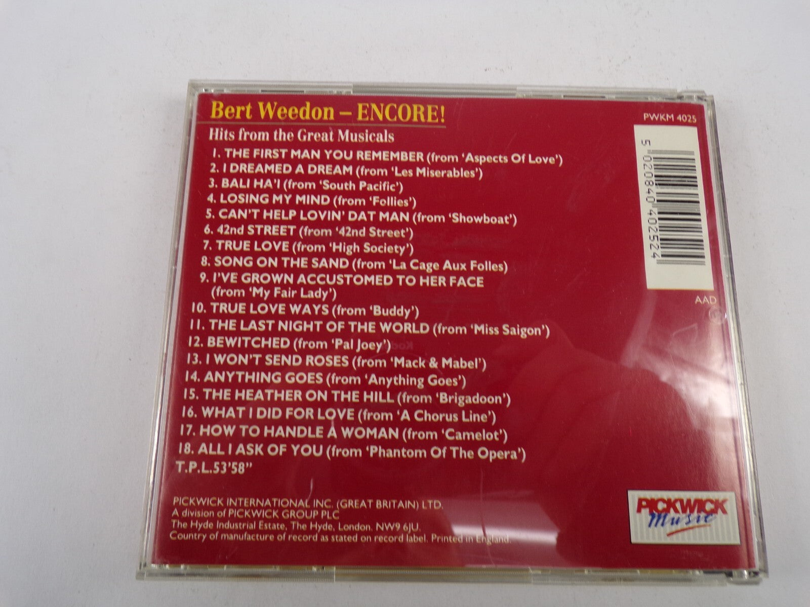 Encore Bert Weedon Pwks 4025 The First Man You Remember True Love CD#30