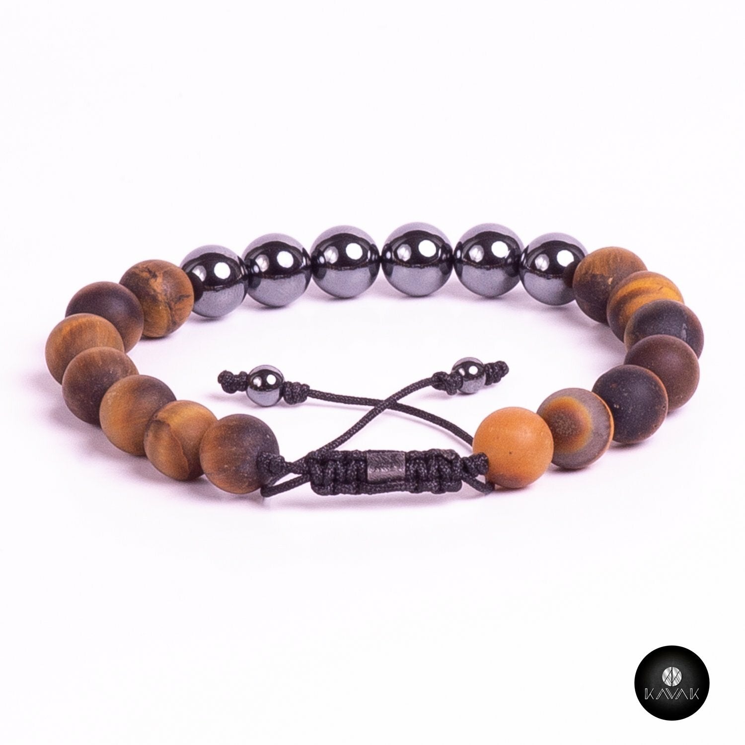 Kavak Handmade Men's Bracelet Genuine Tiger eye stone Acerina beads