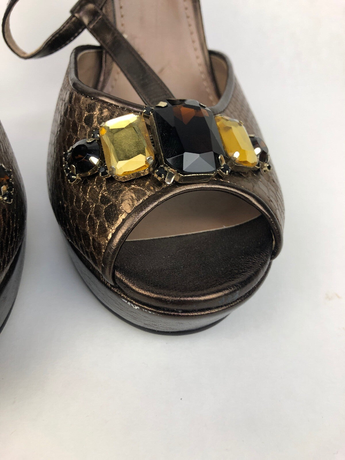 Rare LINEA PAOLO Open Toe Faux Snakeskin Patent High Heel Pumps Women's 10m