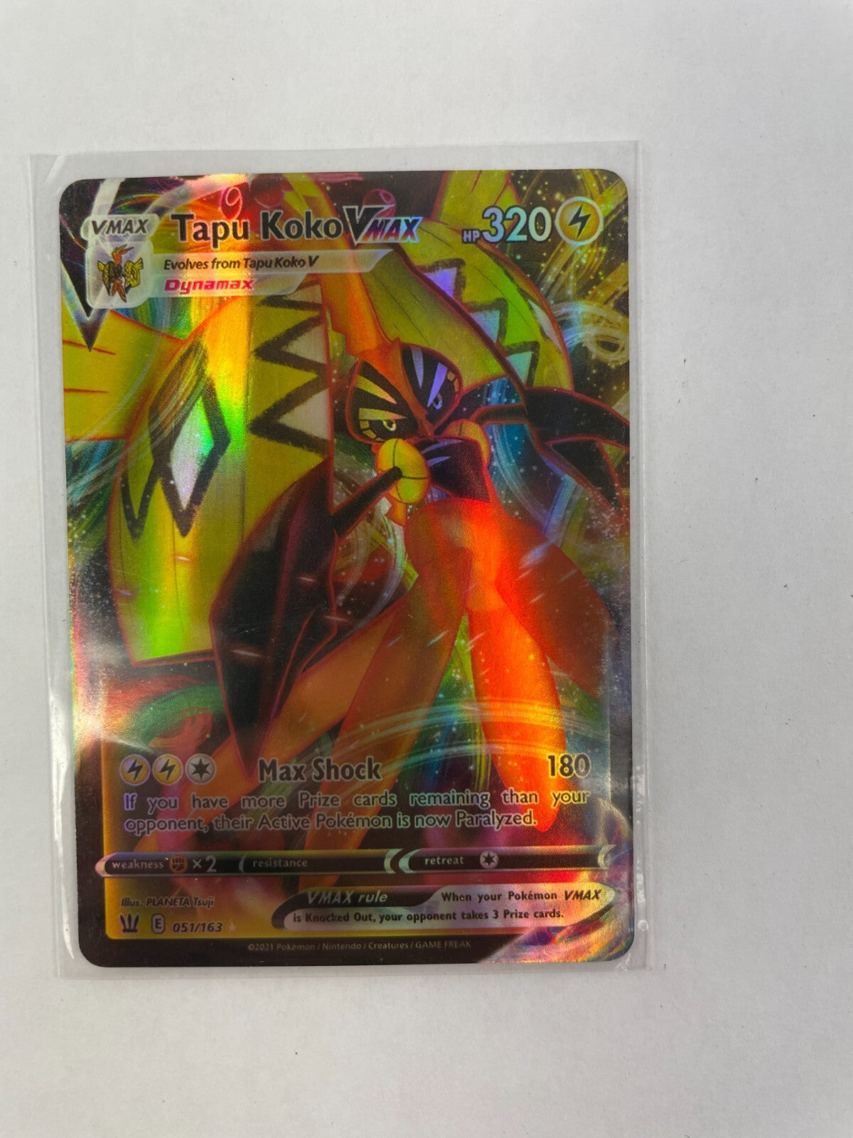 Pokemon Tapu Koko Vmax HP 320 Max Shock 180 051/163