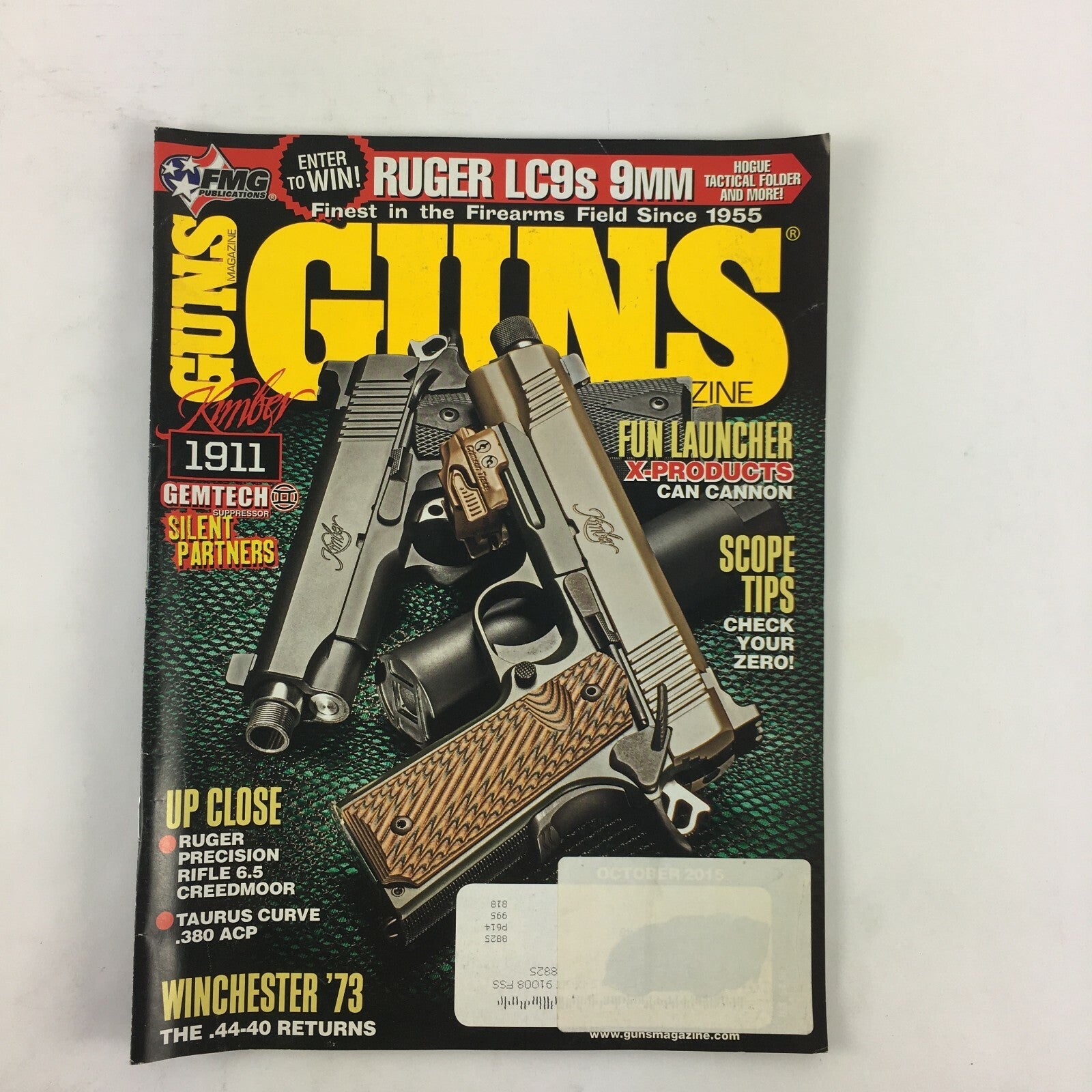 October 2015 Guns Magazine Kimber 1911Winchester 73 .44-40 Taurus Curve .380 ACP