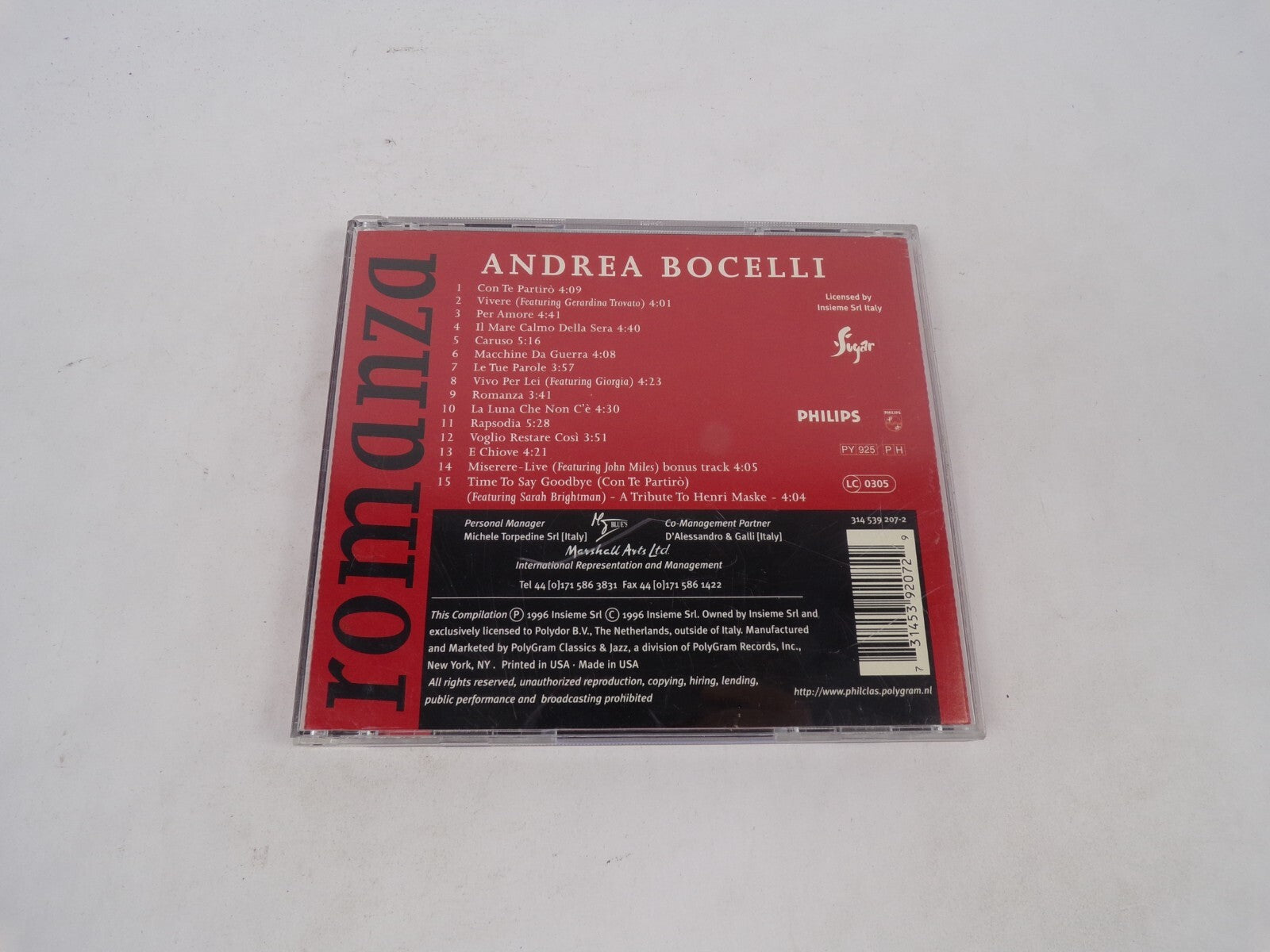 Romanza Andrea Bocelli Con Te Partiro Vivere Per Amore It Mare Calmo Della CD#71