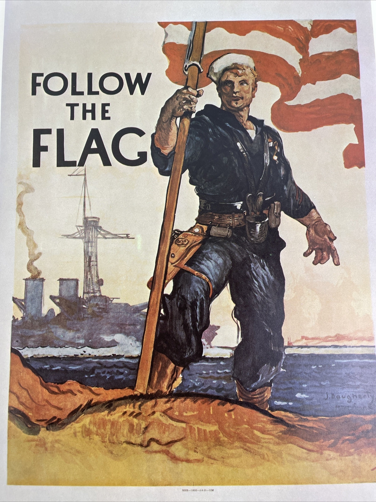 VINTAGE - U.S. Navy Recruitment Poster " FOLLOW THE FLAG " MILITARY 16" x 20"