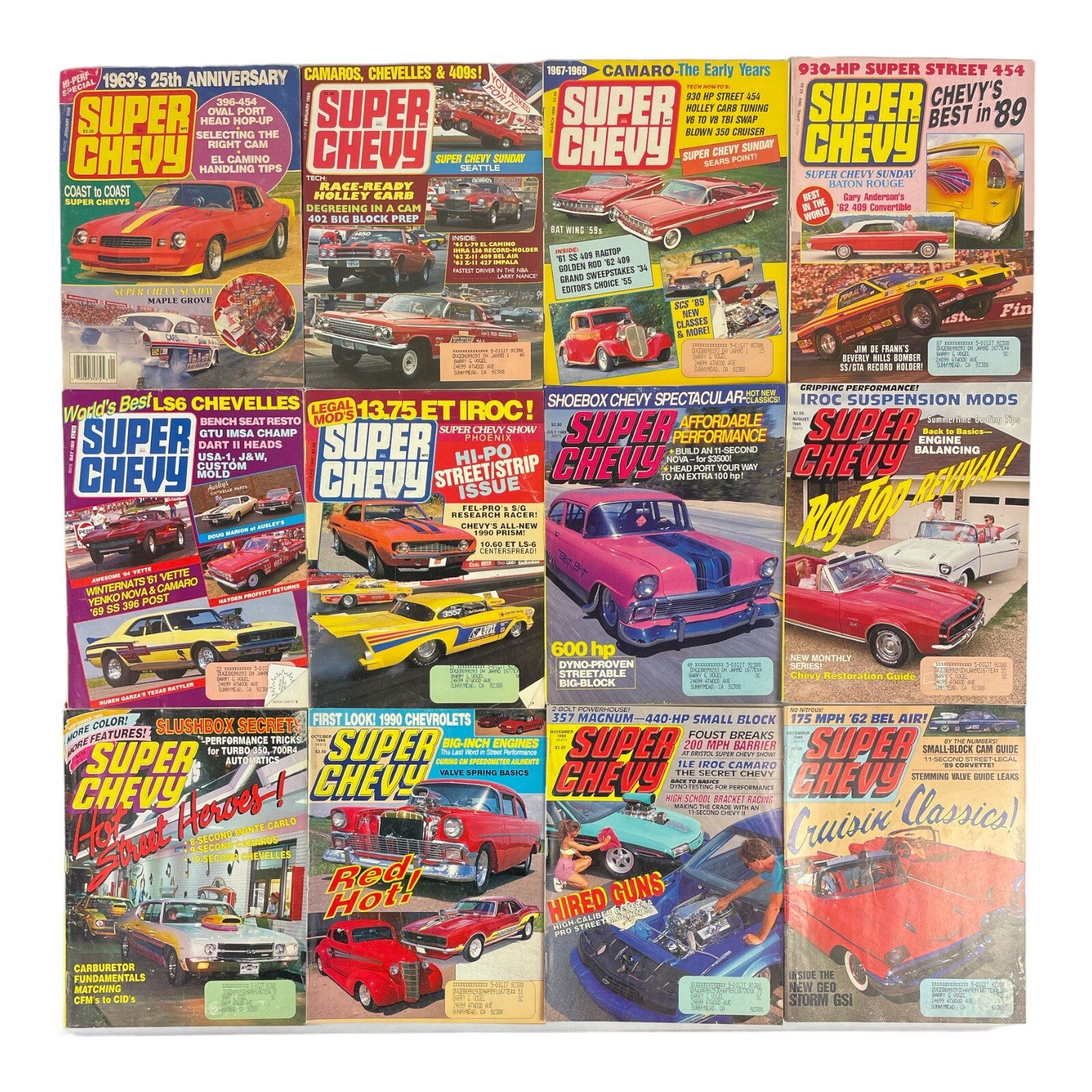 Lot of 12: SUPER CHEVY MAGAZINES Complete Full Set 12 issues Jan to Dec 1989