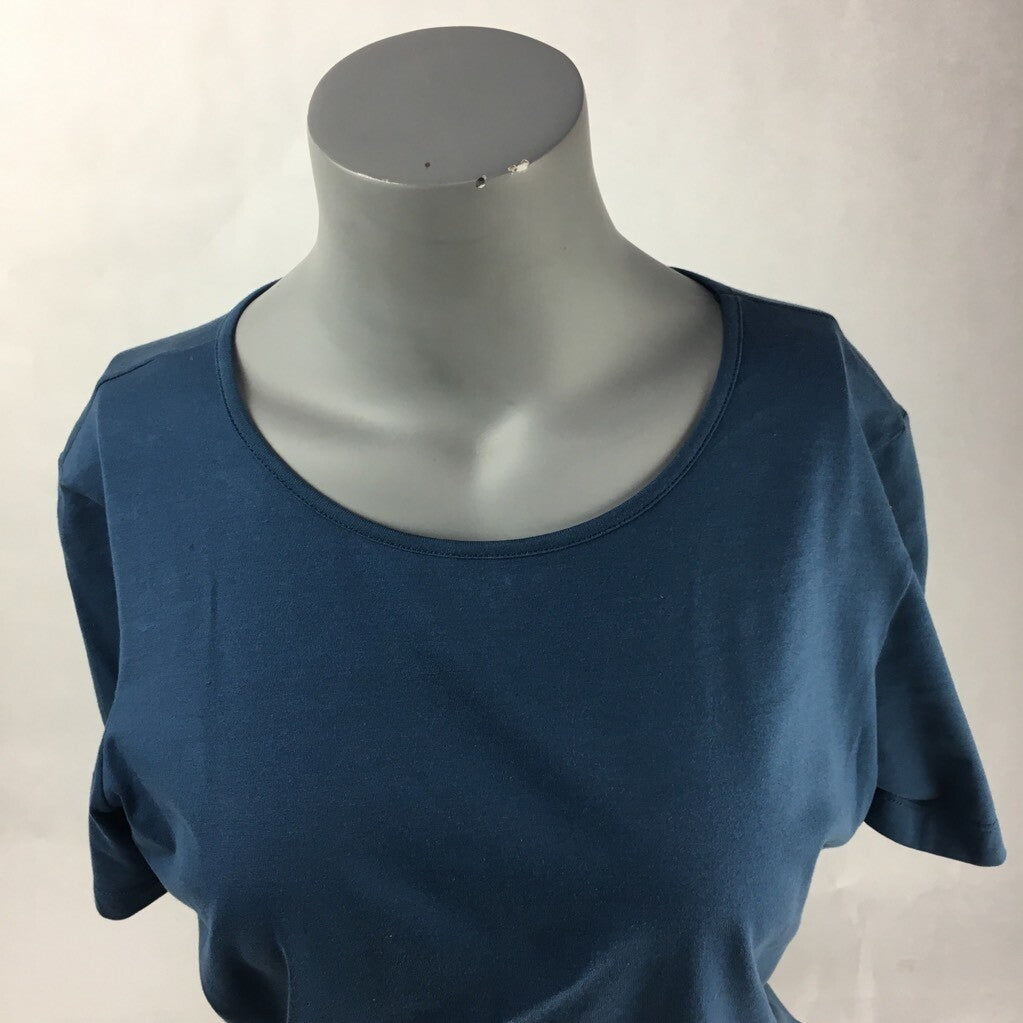 Les Copains Womens Basic T-Shirt Navy Blue Crew Neck Stretch Cotton Blend Tee 42