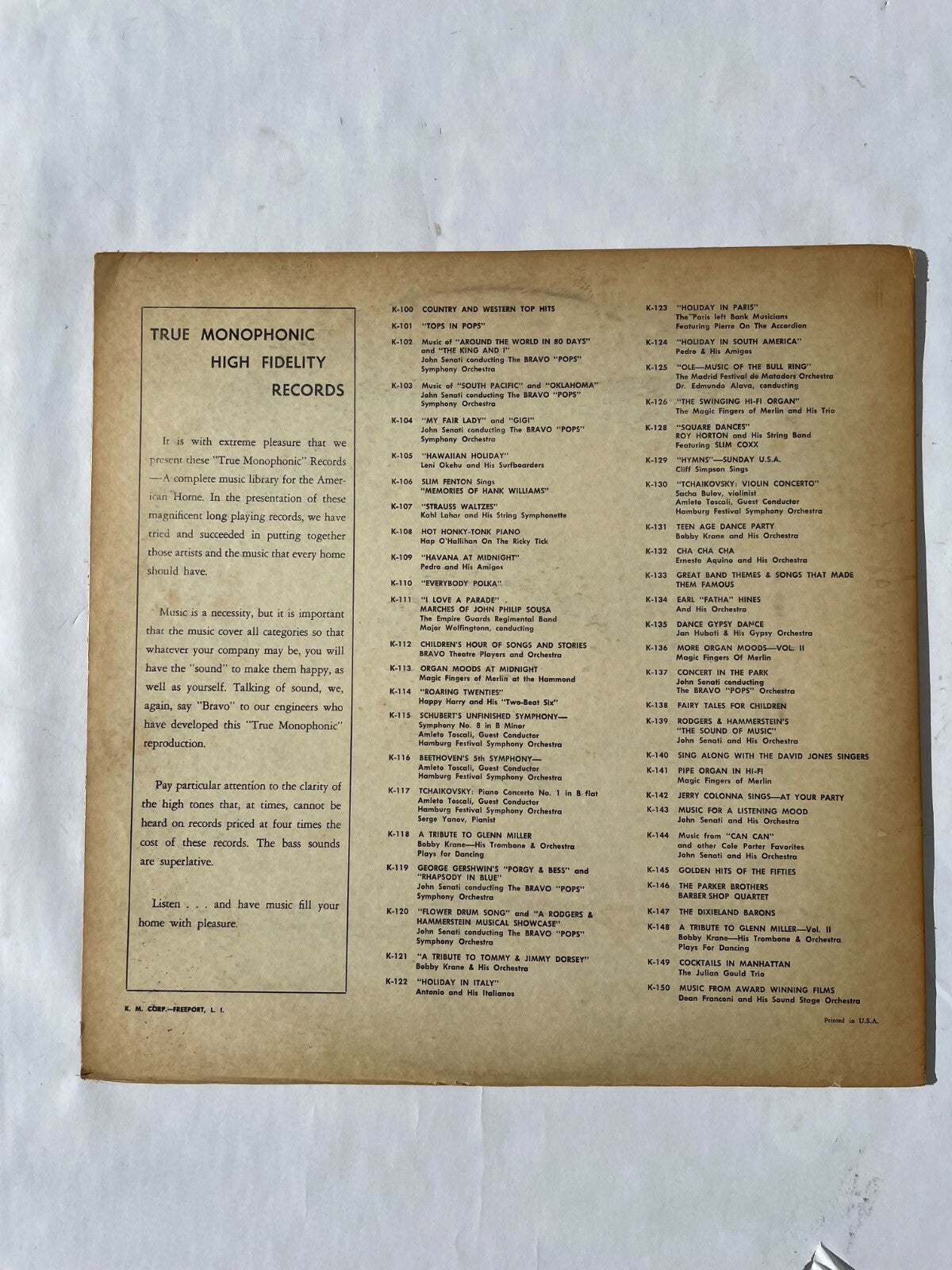 A Tribute George Gershwin The Bravo Pops Symphony Orchestra Vinyl Record Q10