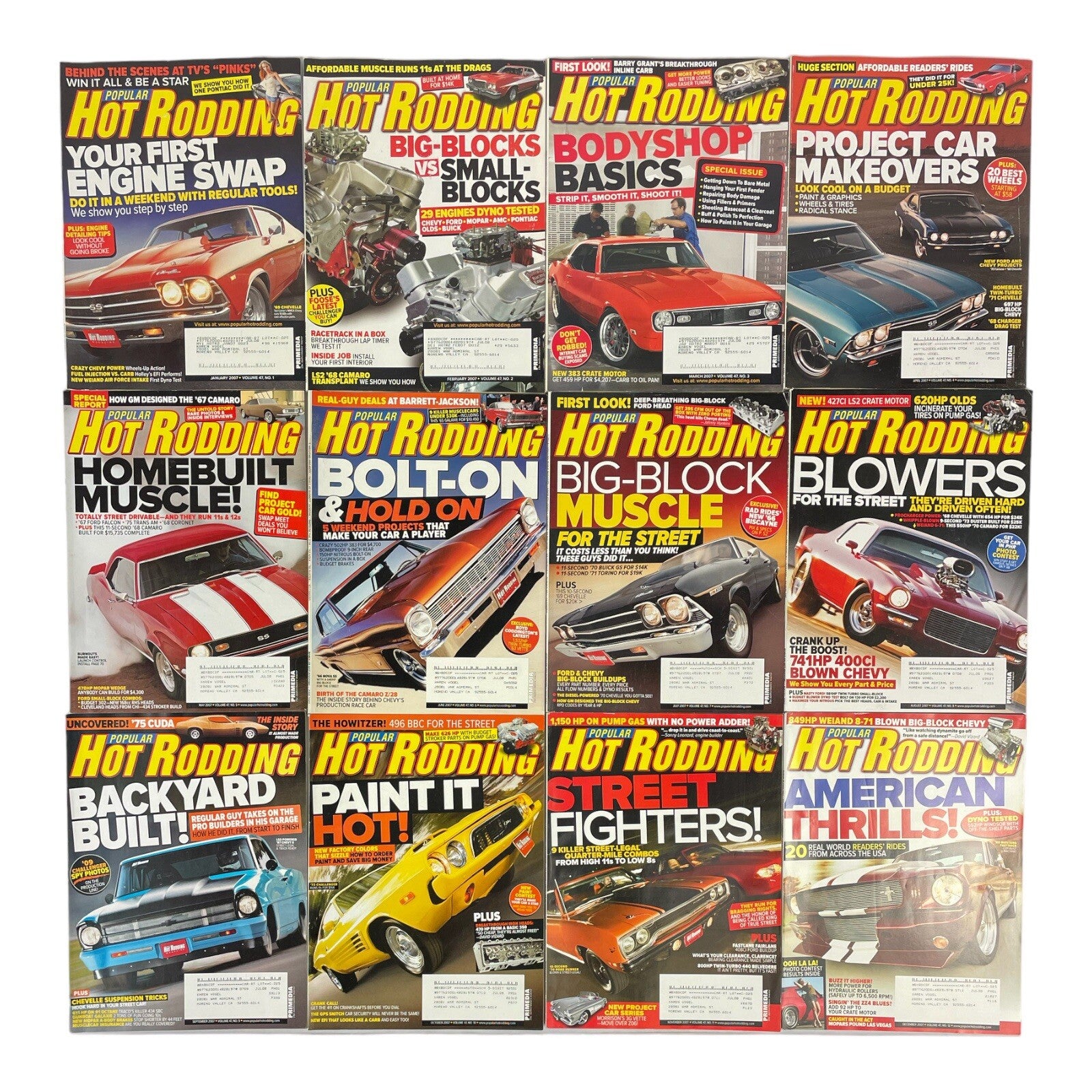 Lot of 12: Hot Rodding MAGAZINES Complete Full Set 12 issues Jan to Dec 2007