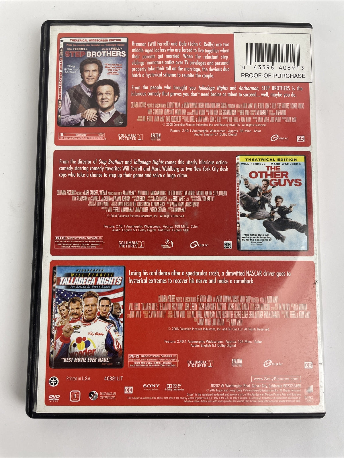Will Ferrell 3 Movie Collection The Other Guys Step Brothers Talladega Nights