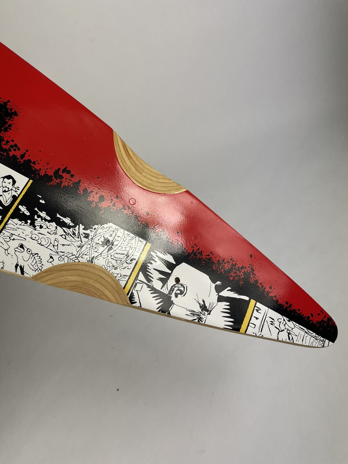 Frite Alors! pintail downhill top mount 8-ply maple skateboard deck 8.75 x 39.625 inches.