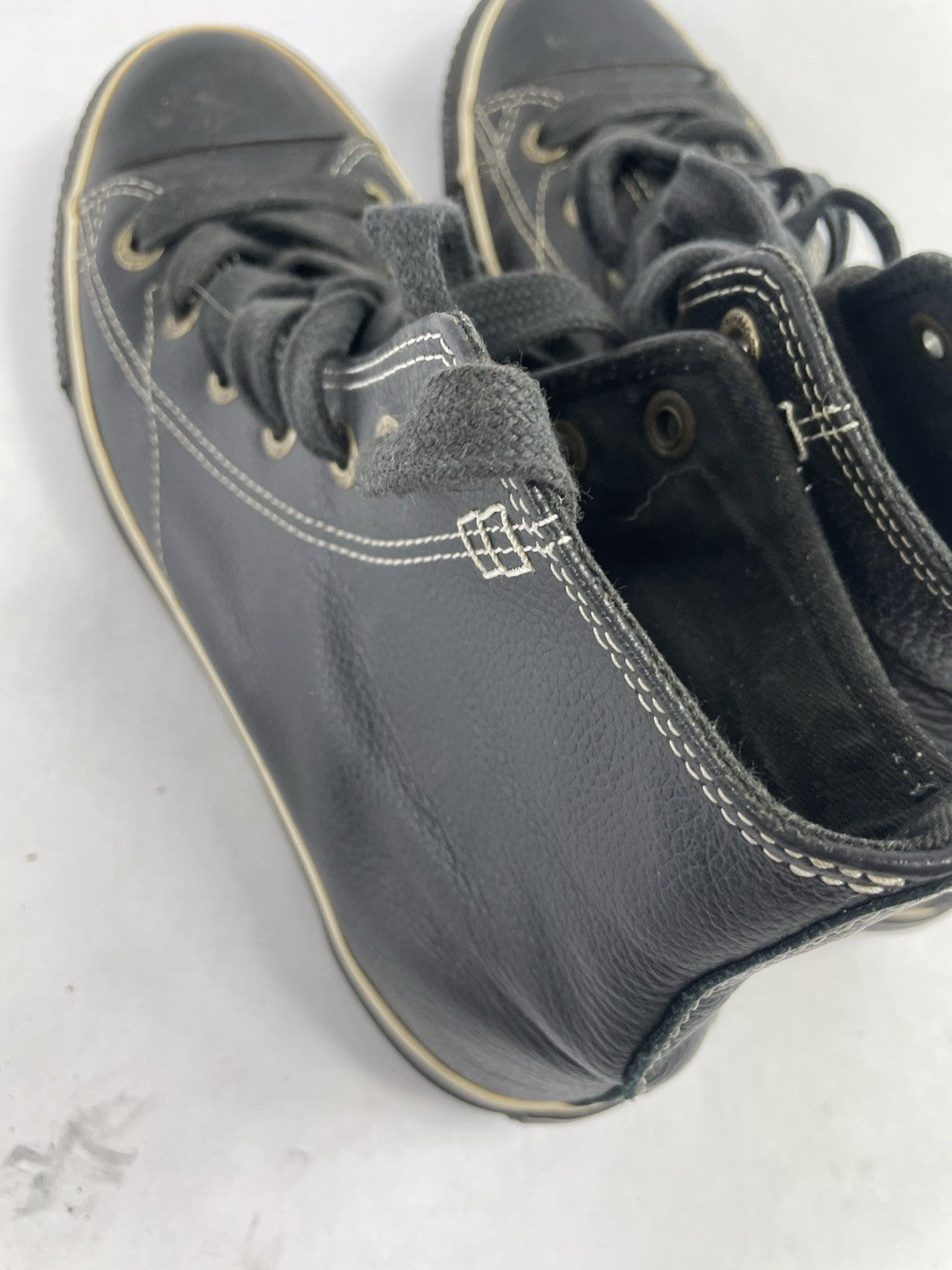 Converse Black Leather High Top Chuck Taylor All Star- Size Men 6 Woman 8