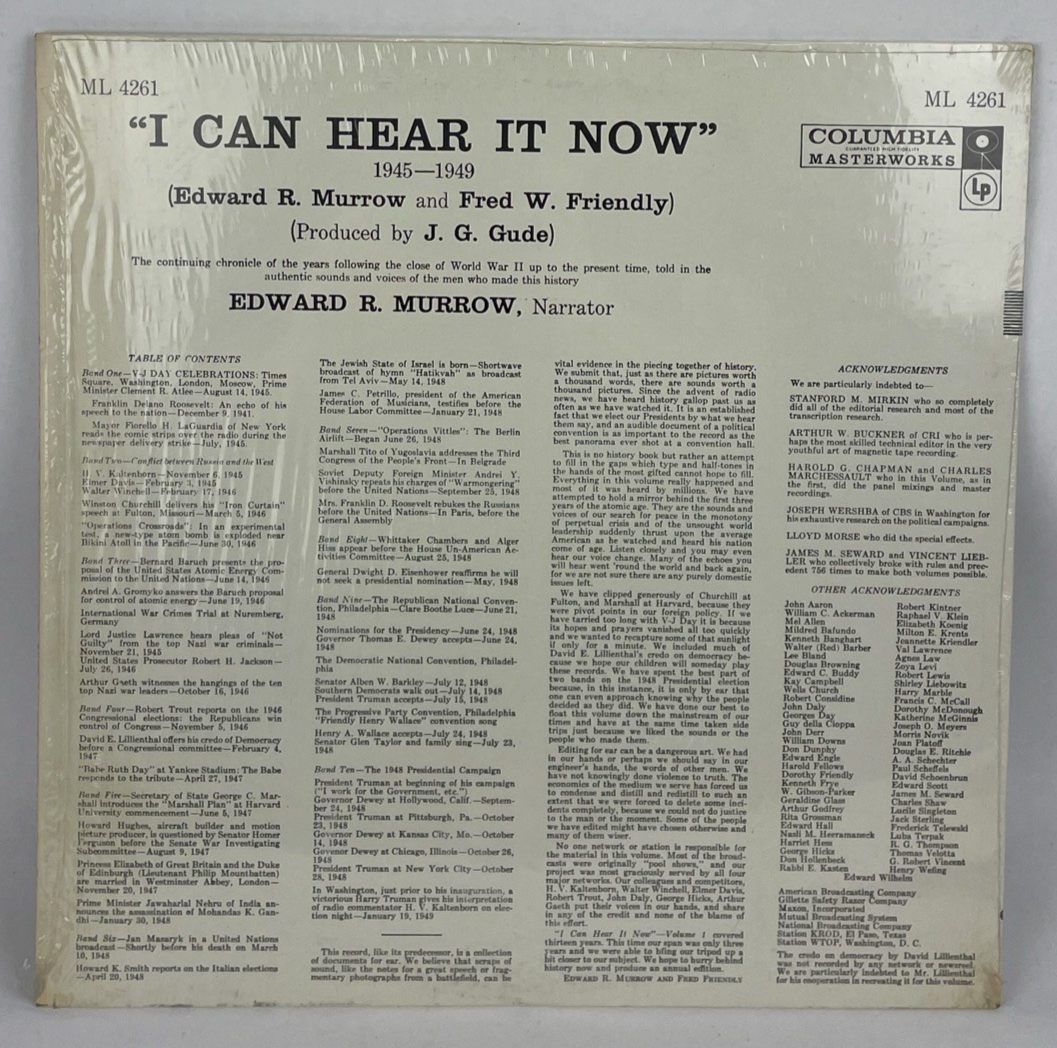 I Can Hear It Now 1945-1949 EDWARD R MURROW 12" LP Columbia ML4261 Historical