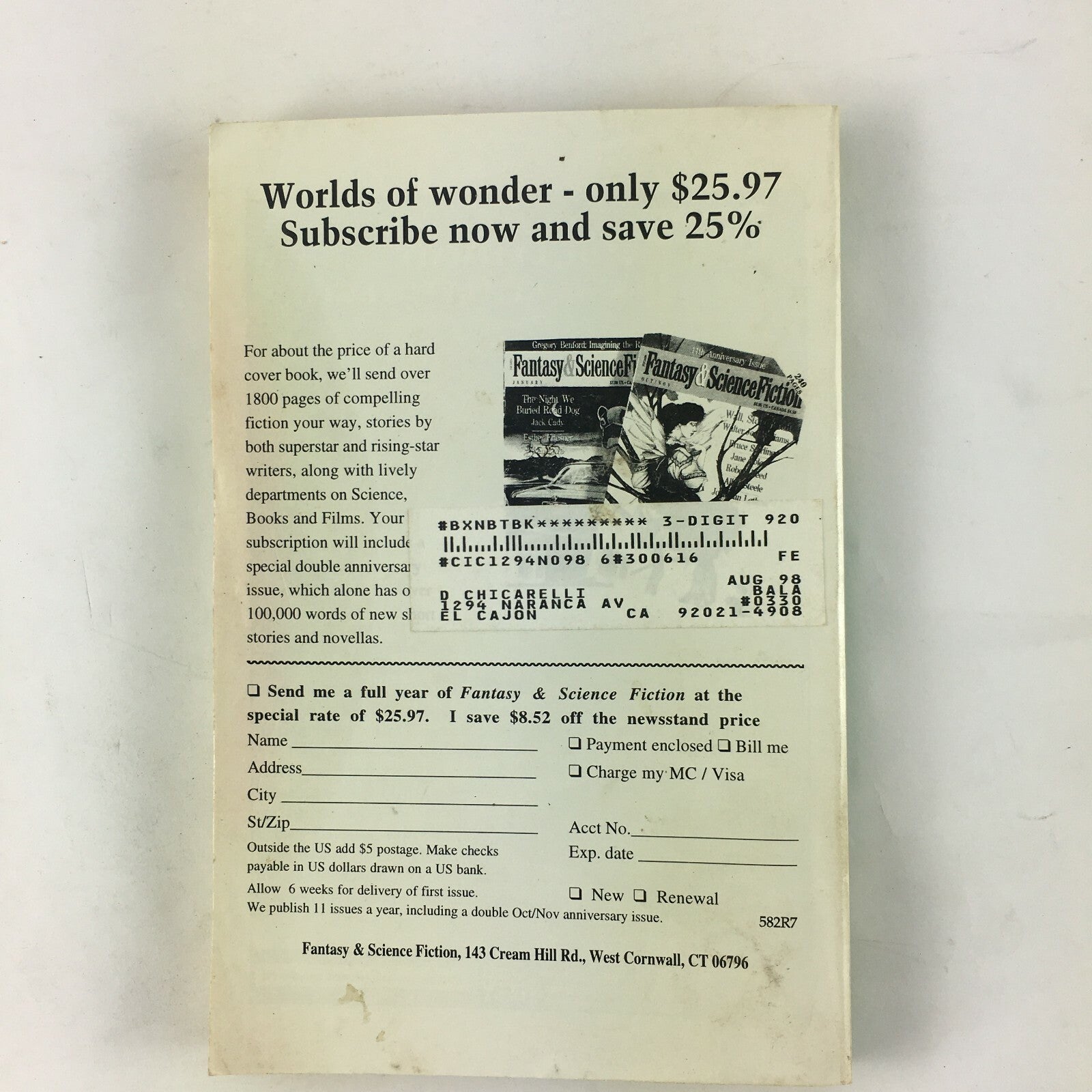 Feb Fantasy & Science Fiction Magazine James P.Blaylock Rebecca Ore Ian Watson