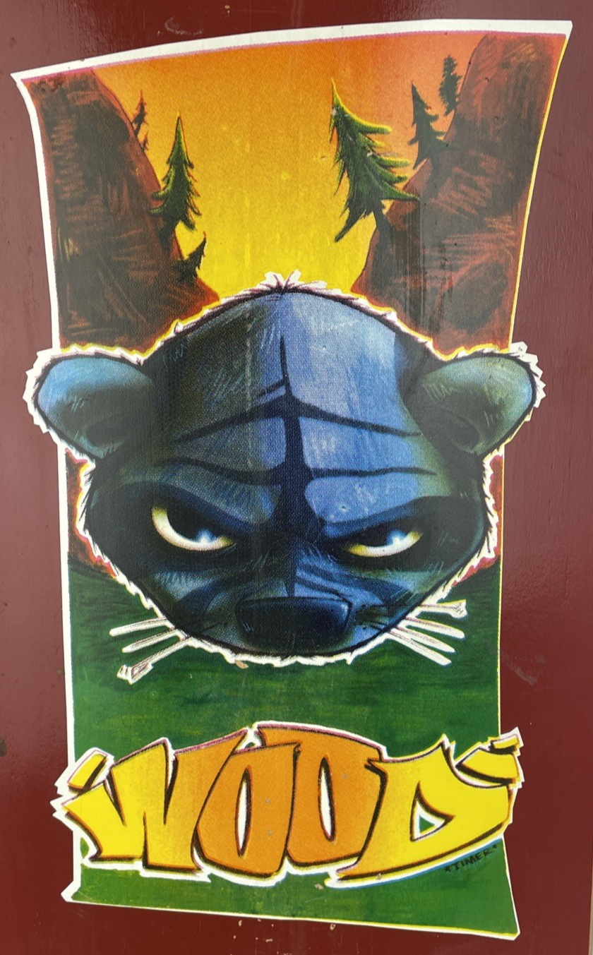 Woodchuck Laminates Circa 1996 Timer Bear Skateboard Deck 8.375" x 31.5 VINTAGE