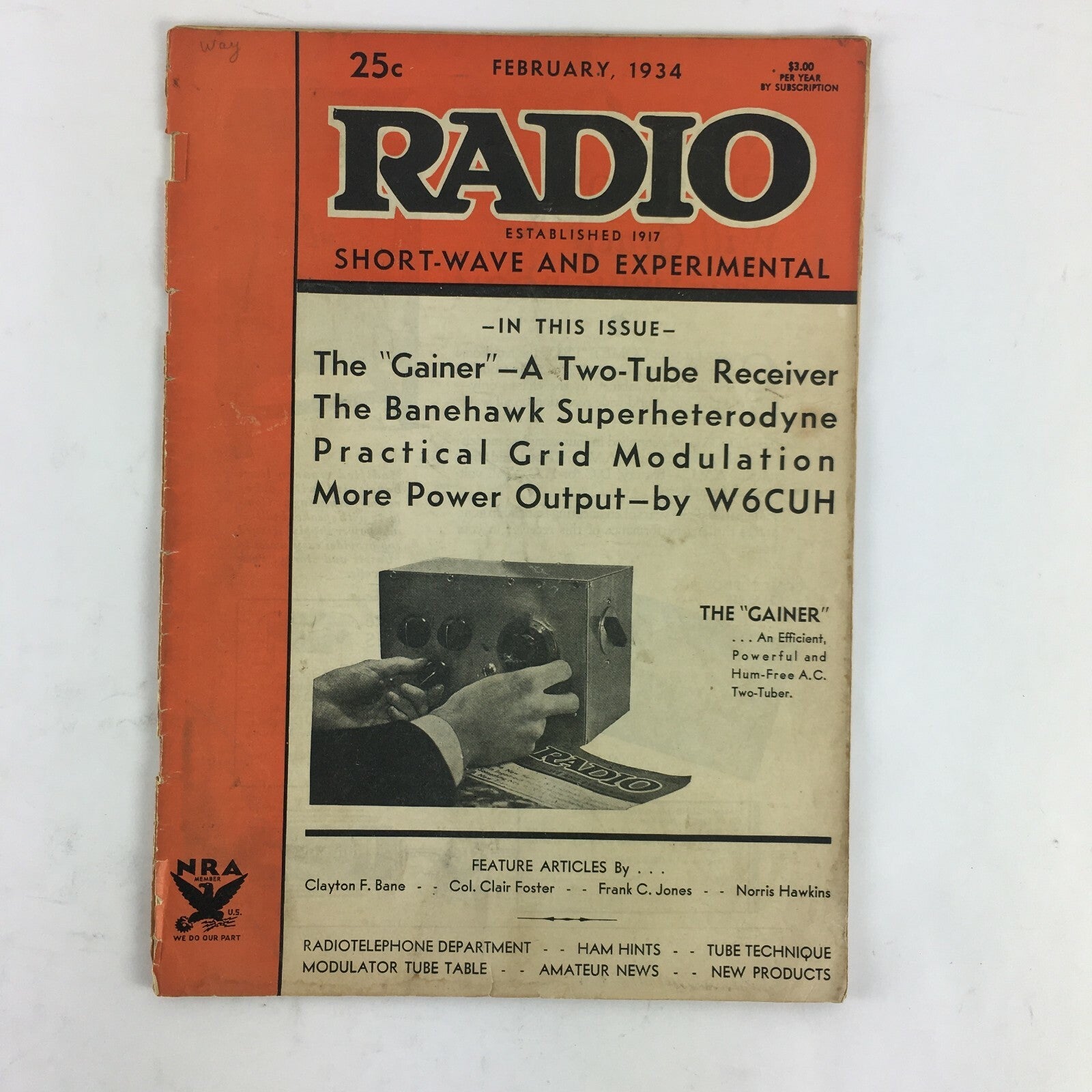 February 1934 Radio Magazine The Gainer A Two Tube Receiver Power Output W6CUH