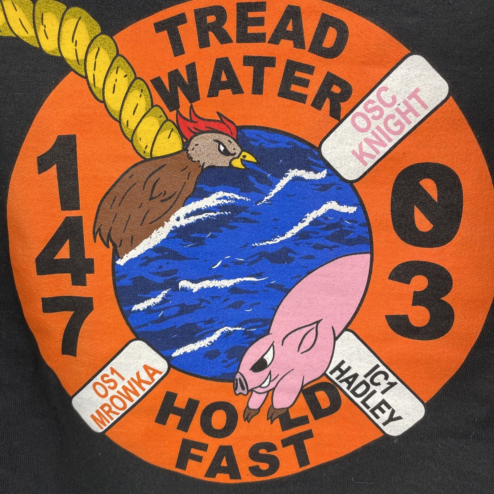 U.S. Navy Hoodie Hooded Navy Blue Sweatshirt TREAD WATER HOLD FAST - Mens MEDIUM