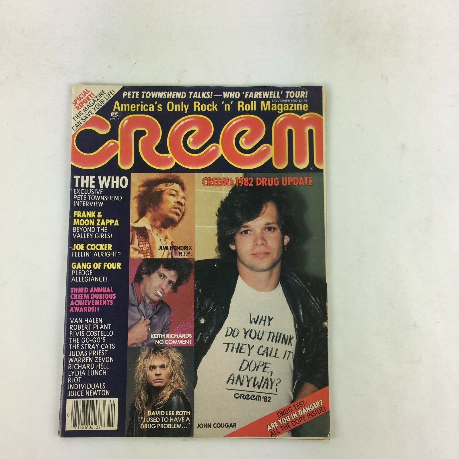 November1982 Creem Music Magazine DRUG UPDATE Jimi Hendrix Keith Richards