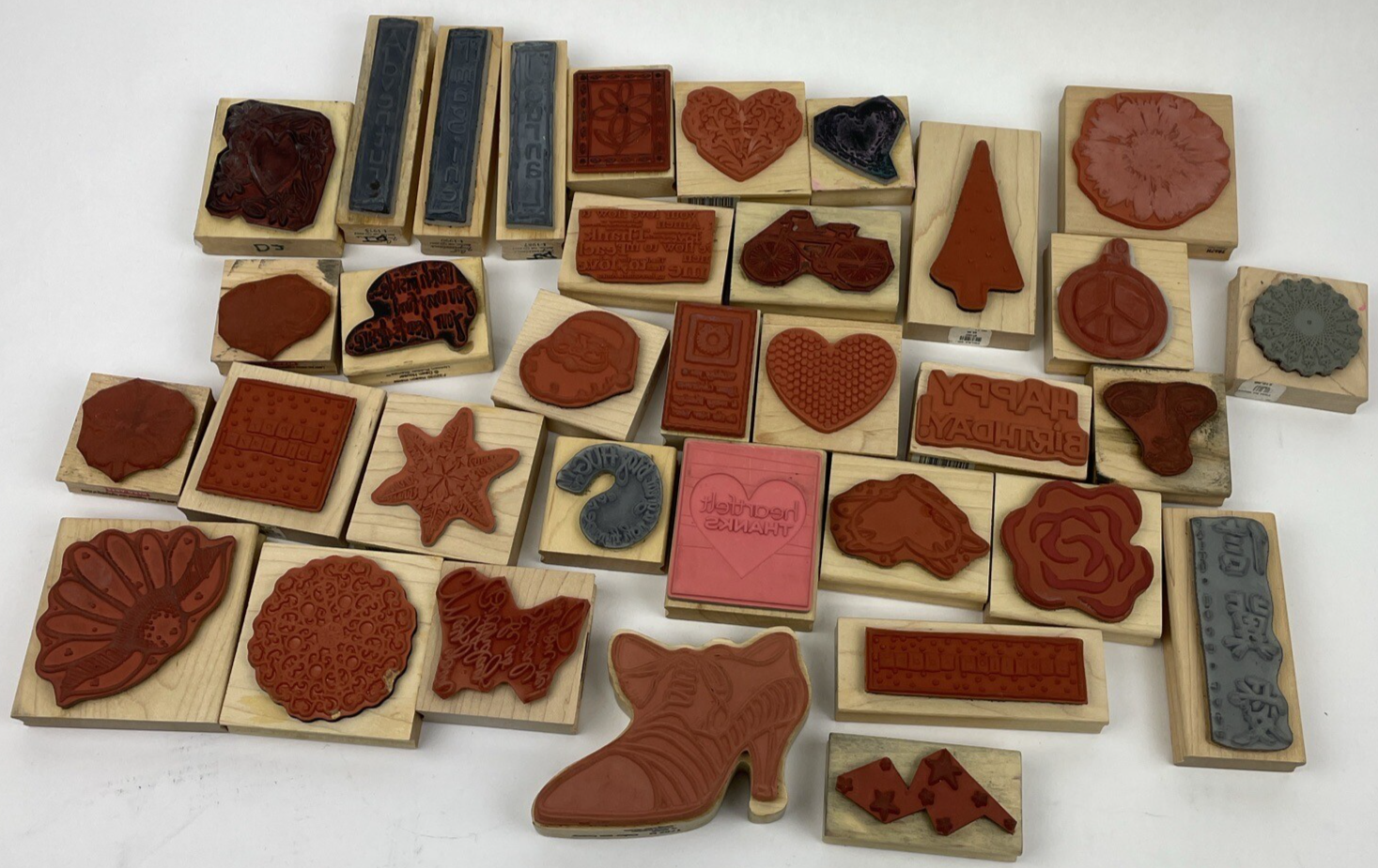 Rubber Stamp Lot of 34 SANTA Flowers Christmas Words Scrapbook Paper New Used