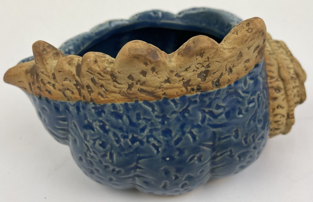 Sea Shell Blue Ceramic Planting Pot Succulent Planter Garden w Sea Shells Cali