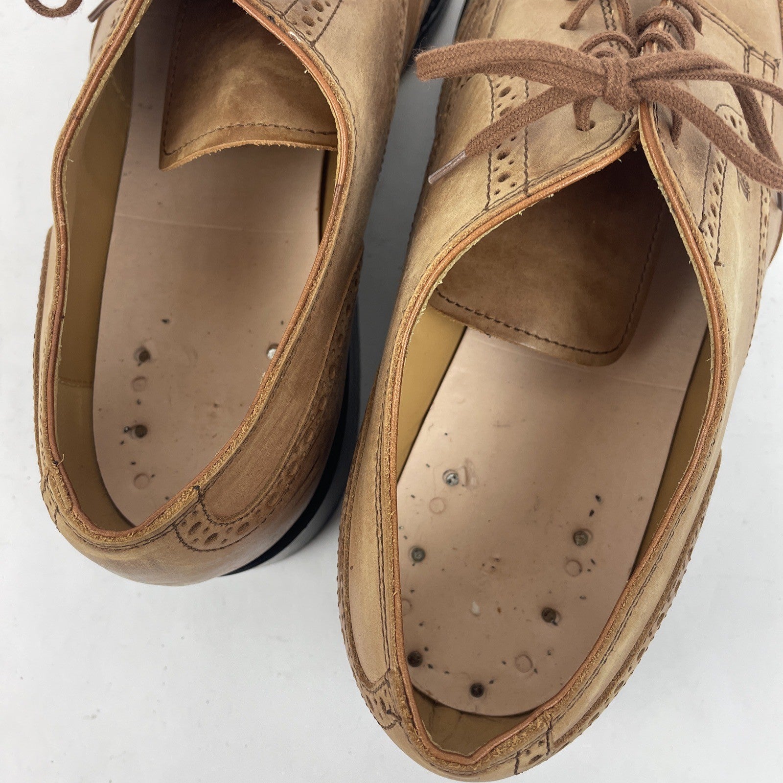Tods Wingtip Dress Shoes Light Brown Size 10.5 Leather Soles Made in Italy VGC