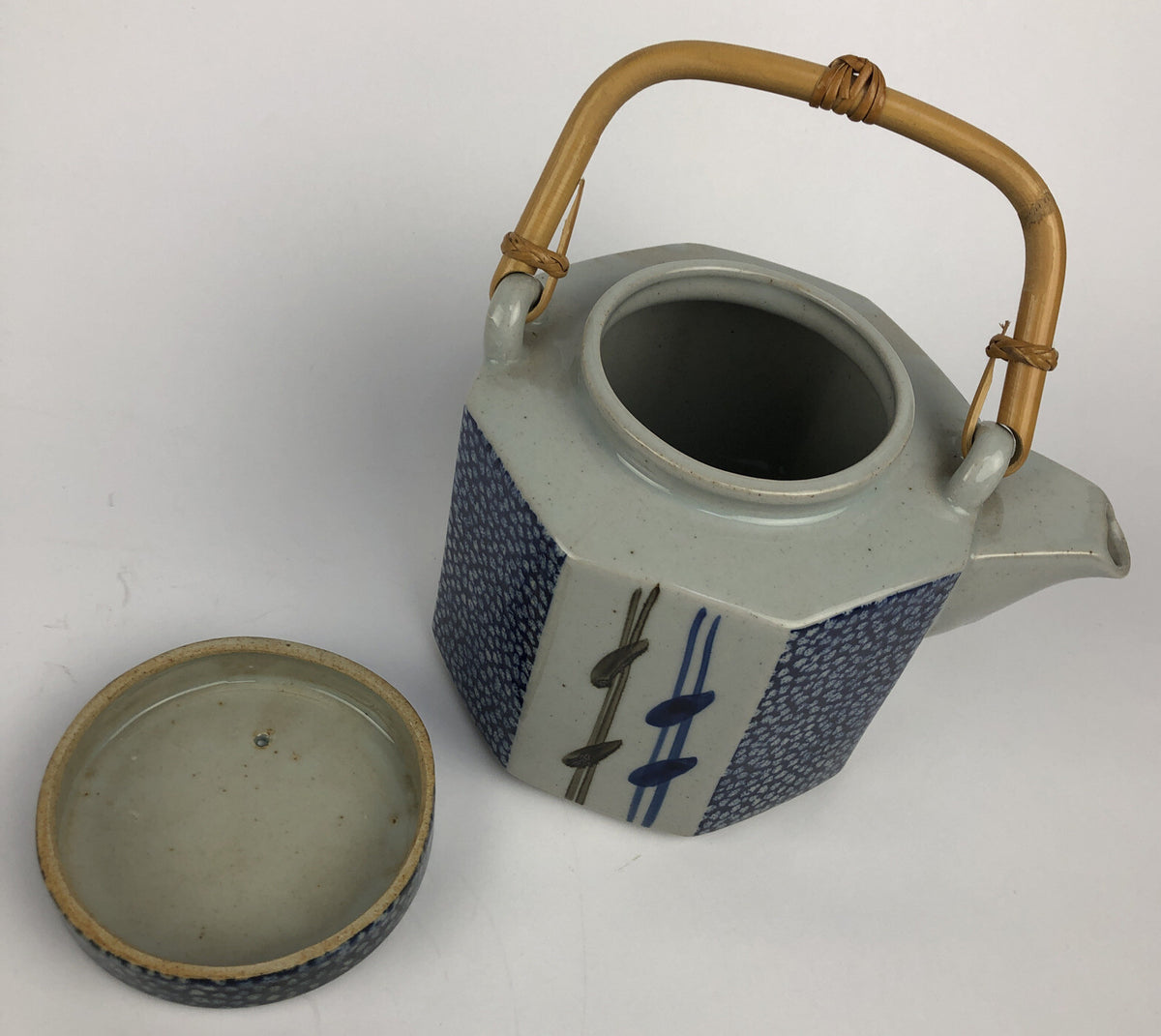 Takahashi San Francisco Hand Painted Bamboo Handle Teapot Mid Century 1970's