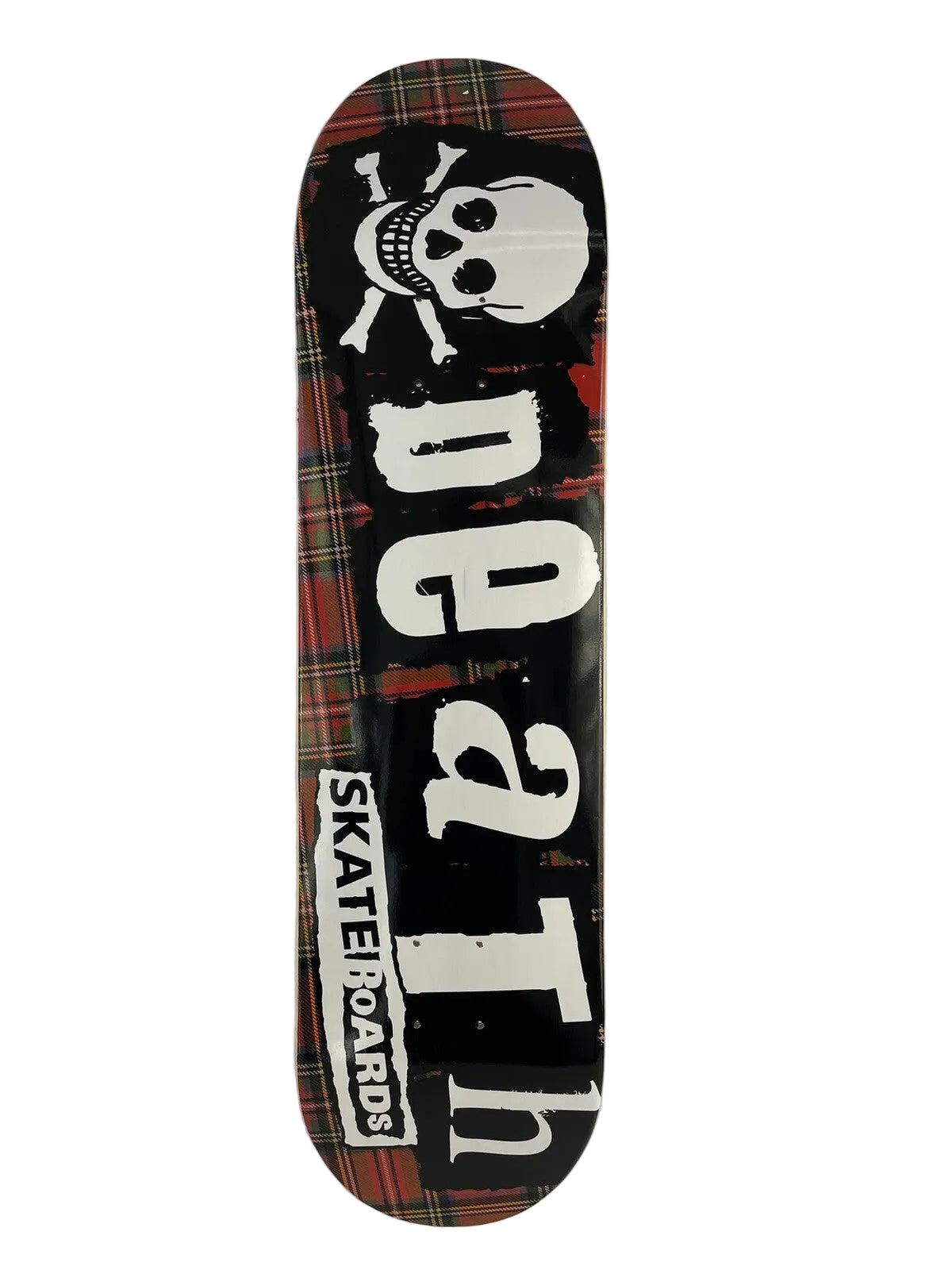 Death Skateboards Tartan Punk 8.125-inch skateboard deck with grip tape and free shipping.