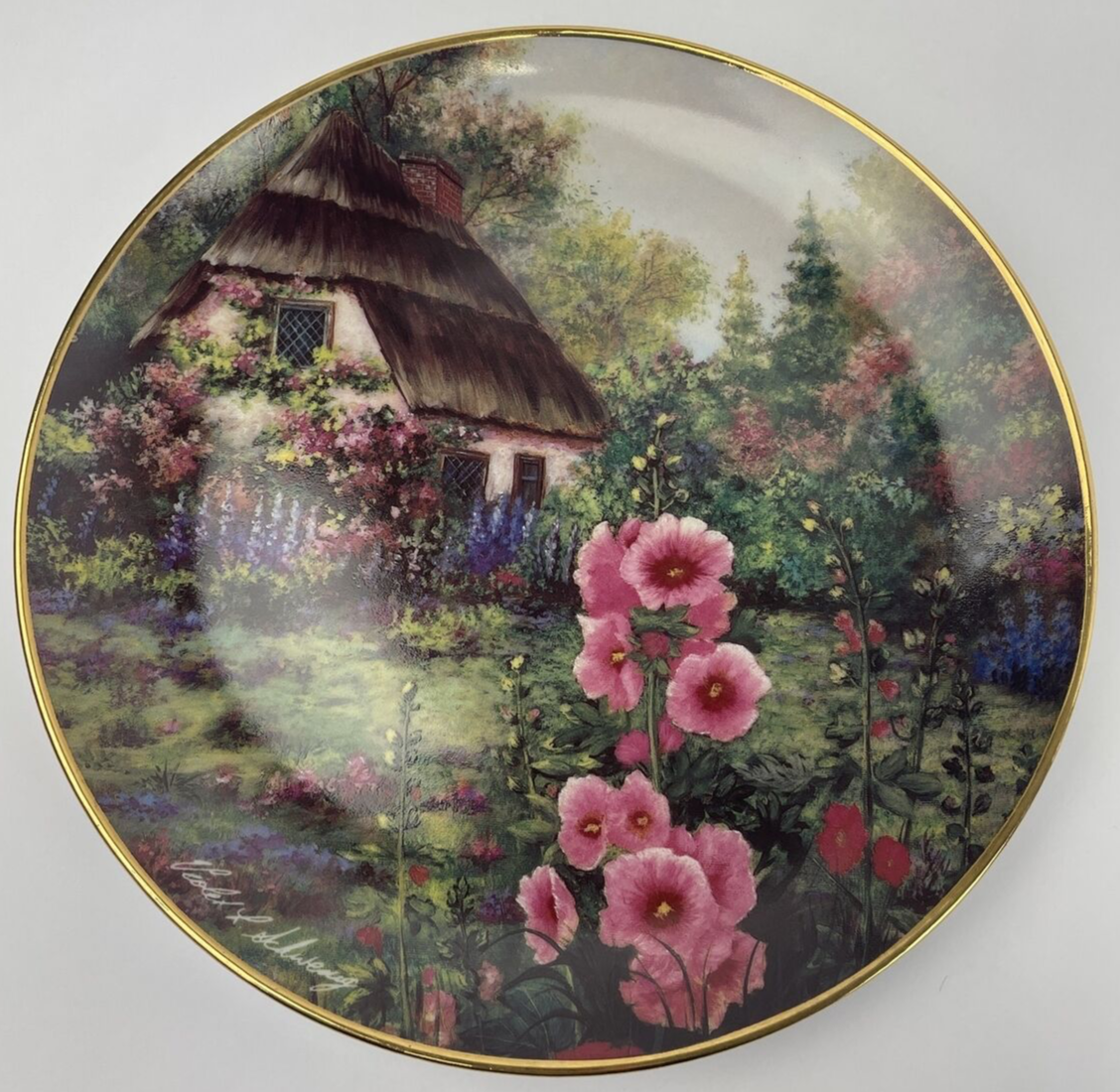 Violet Schwenig Franklin Mint Plate " Hollyhock Cottage " # JB3418 LMTD Plate