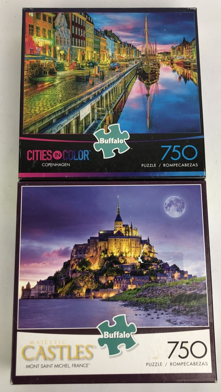 2 x Buffalo Games 750 PC Puzzles Majestic Castles + CITIES IN COLOR Copenhagen