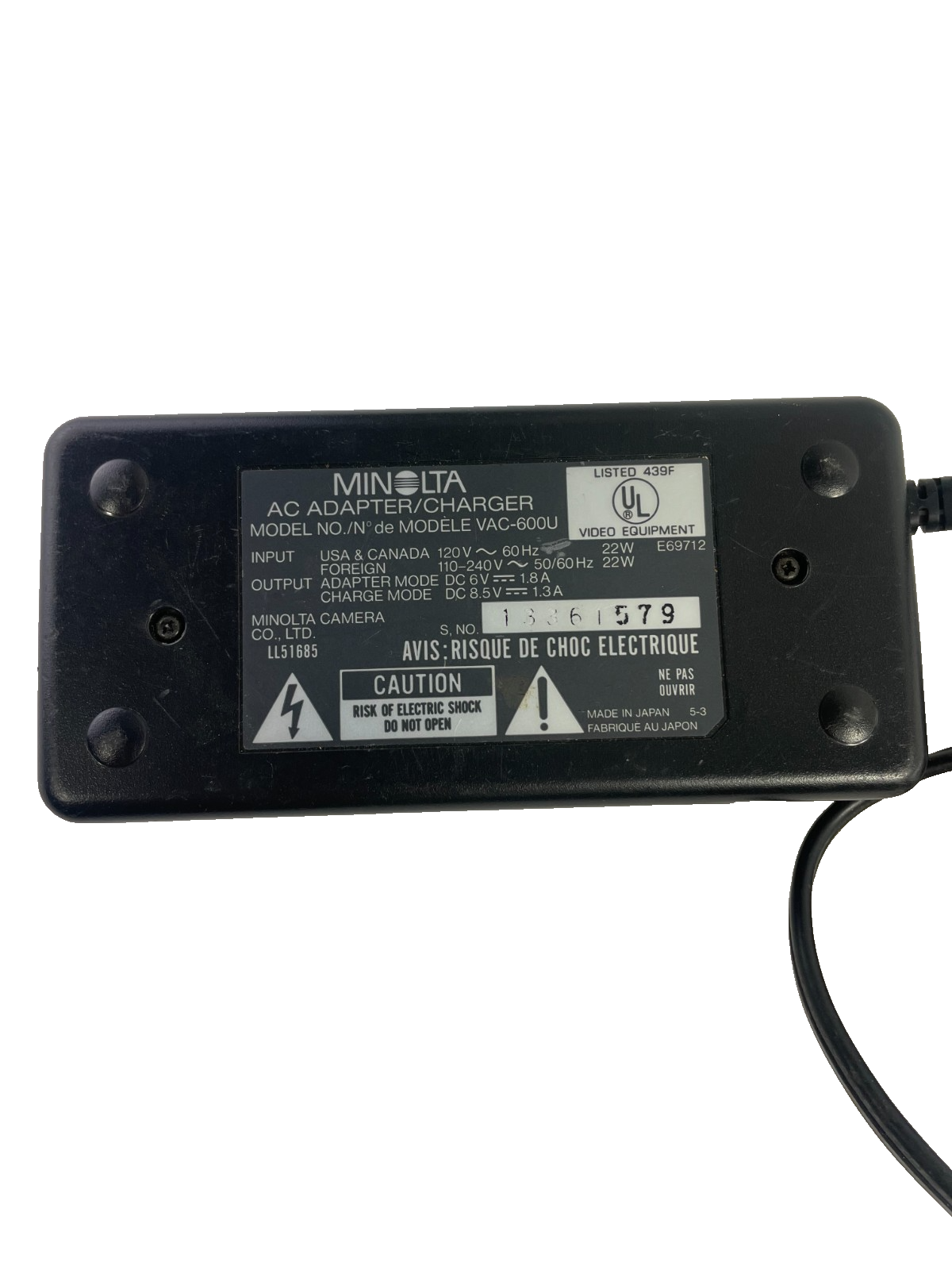 Geniune Minolta Model VAC-600U Output 6V 1.8A Power Supply AC Adapter #A83