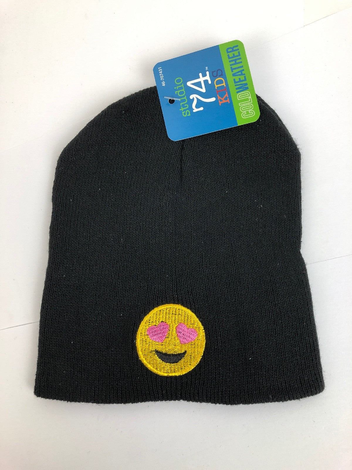 Kids Youth Heart Eyes EMOJI Yellow Heart Graphic Beanie Knit Hat Embroidered