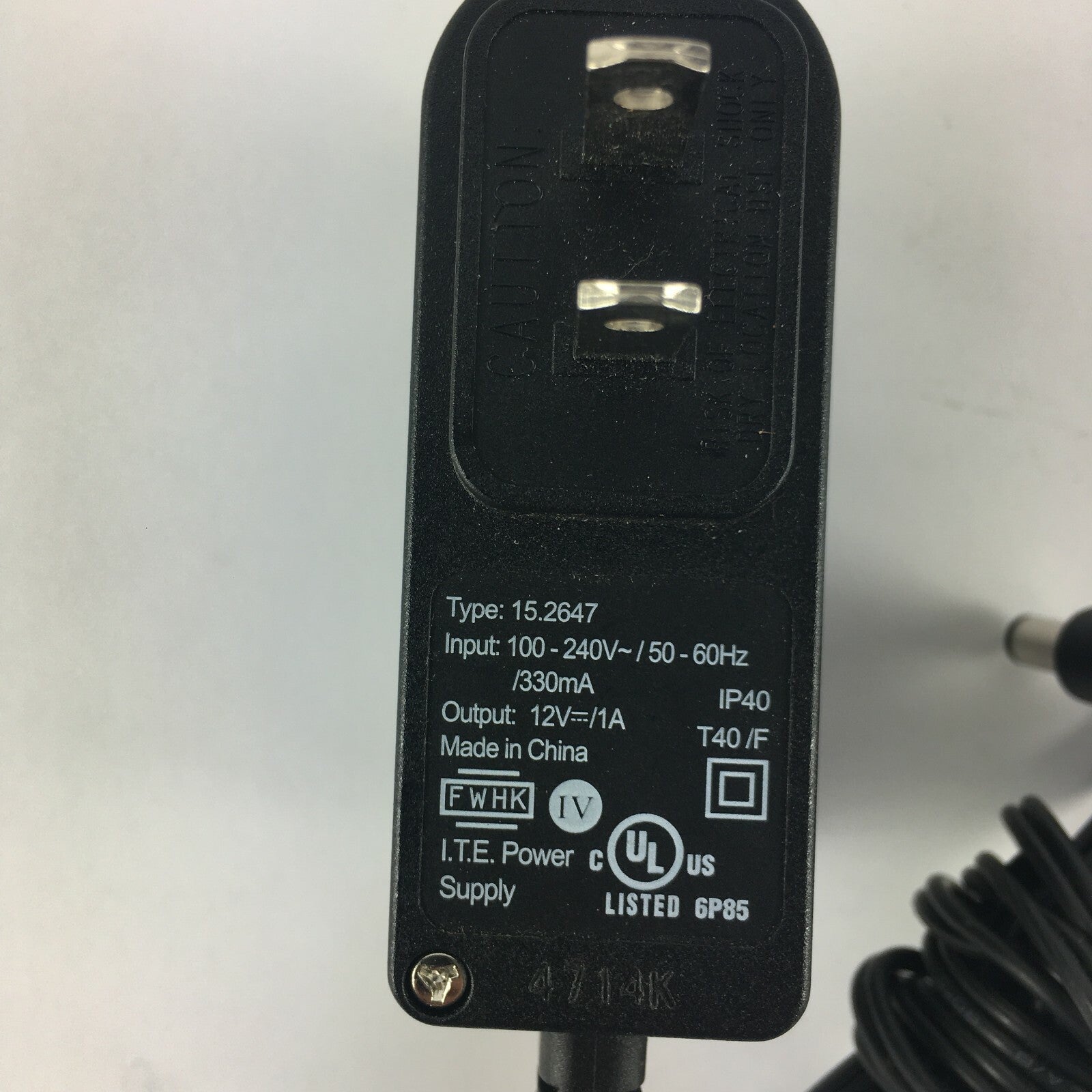Genuine AC Adapter Type 15.2647 Output 12V 1000mA Power Supply Adapter A23