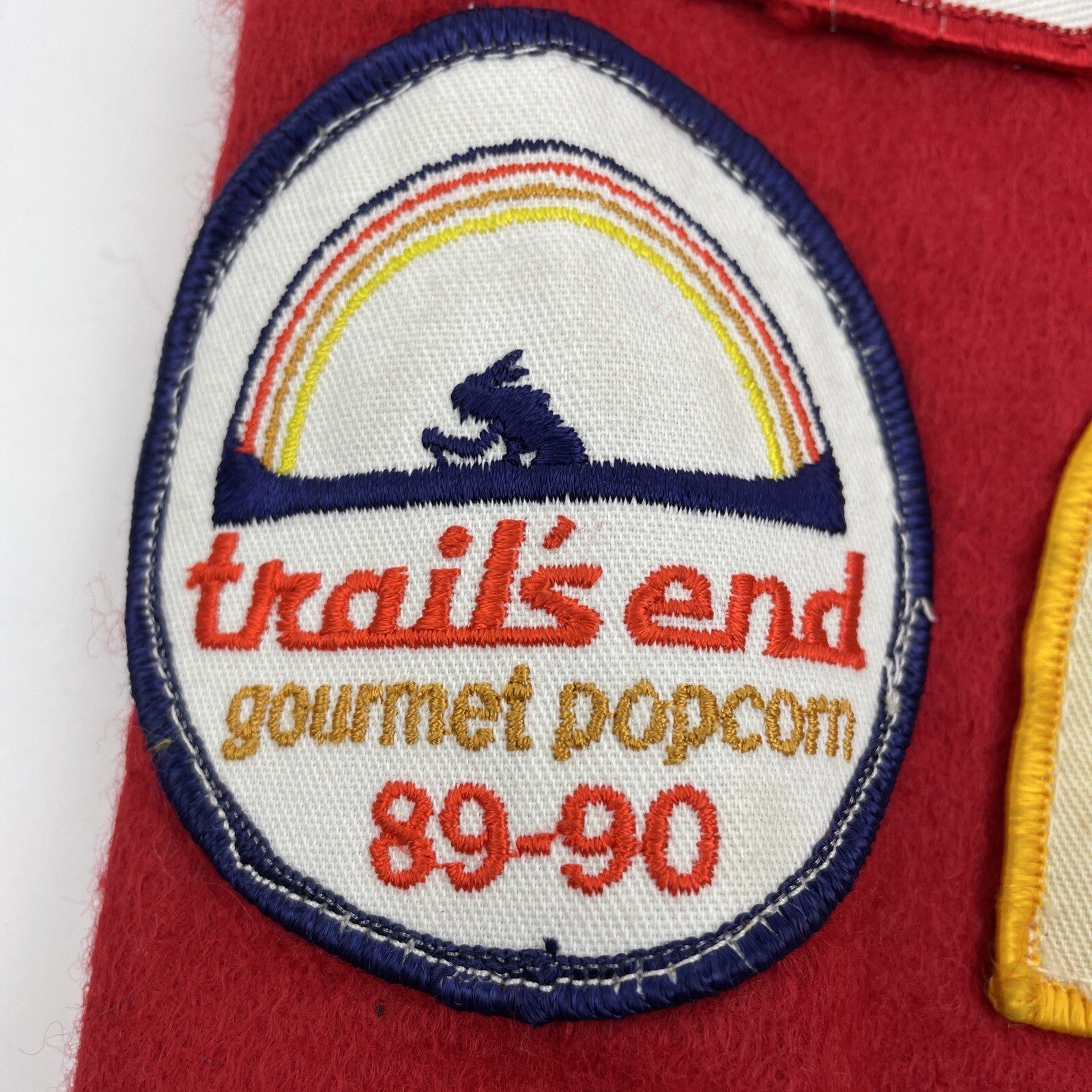 Vintage 1980's Red Felt Boy Scout Vest With 7 Patches 89 Olympics Pinewood Derby
