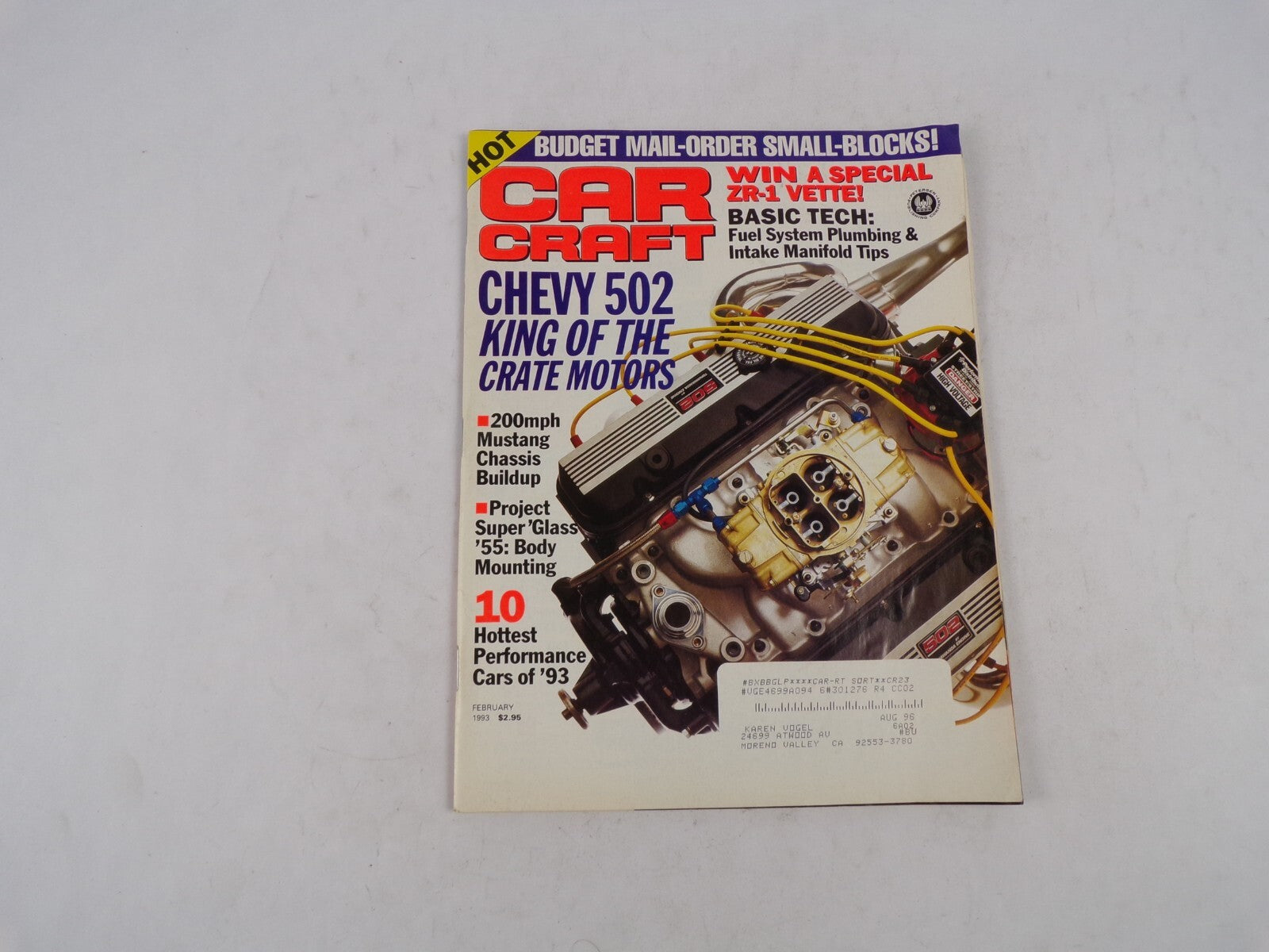 February 1993 Car Craft magazine featuring budget small block engines and ZR-1 Corvette