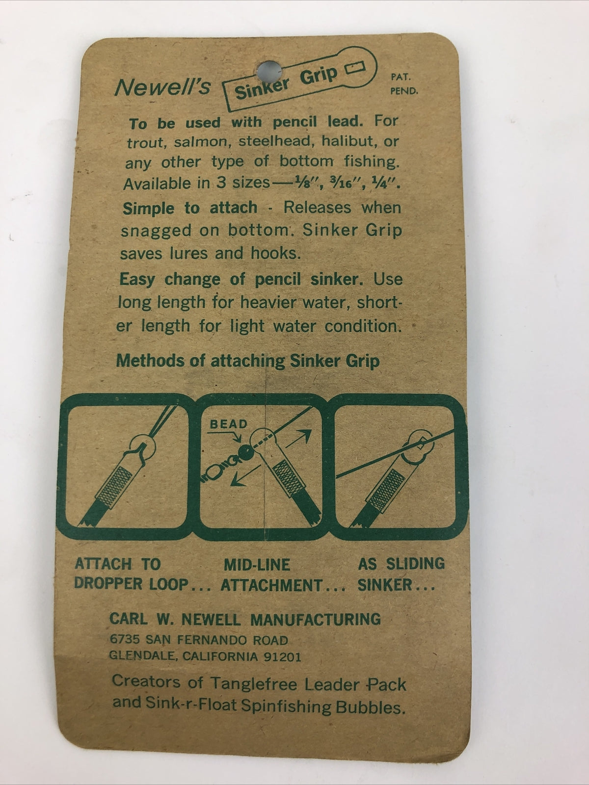 NEWELL REELS ** 1/4" Fishing SINKER GRIPS BY NEWELL ** NOS Salt Fresh Snag Free