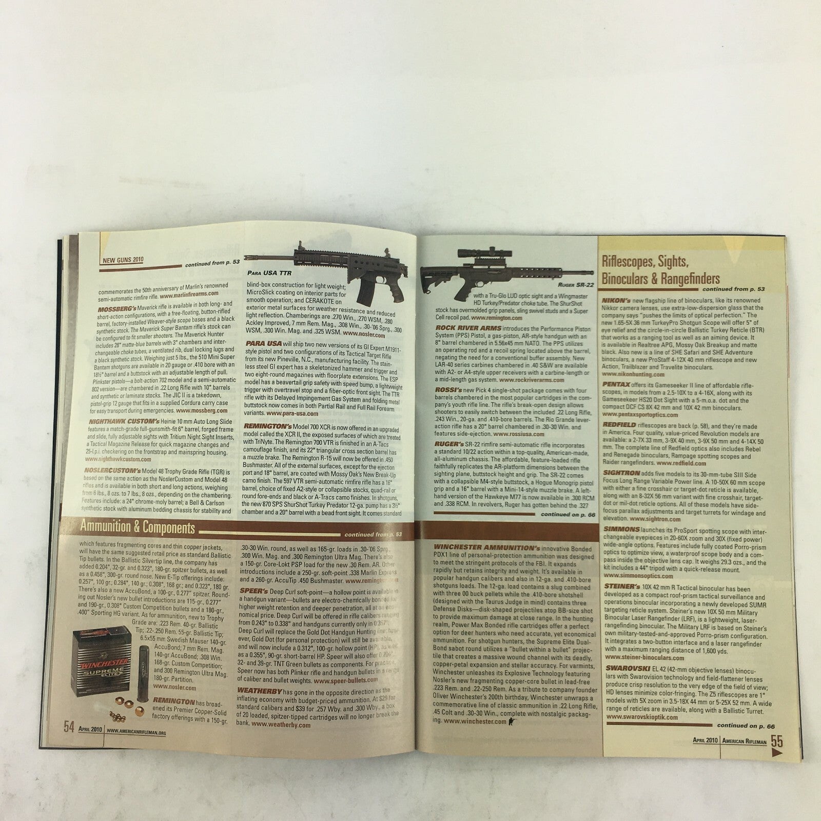 April 2010 American Rifleman Magazine Kimber's 84L Long Action Redfield Returns