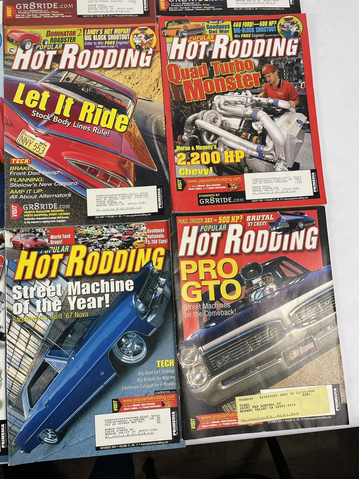 Lot of 12: Hot Rodding MAGAZINES Complete Full Set 12 issues Jan to Dec 2001