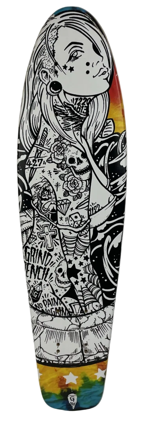 Penny Style Wood Cruiser Skateboard Deck / Griptape Grind Tattoo Girl 23" x 6"